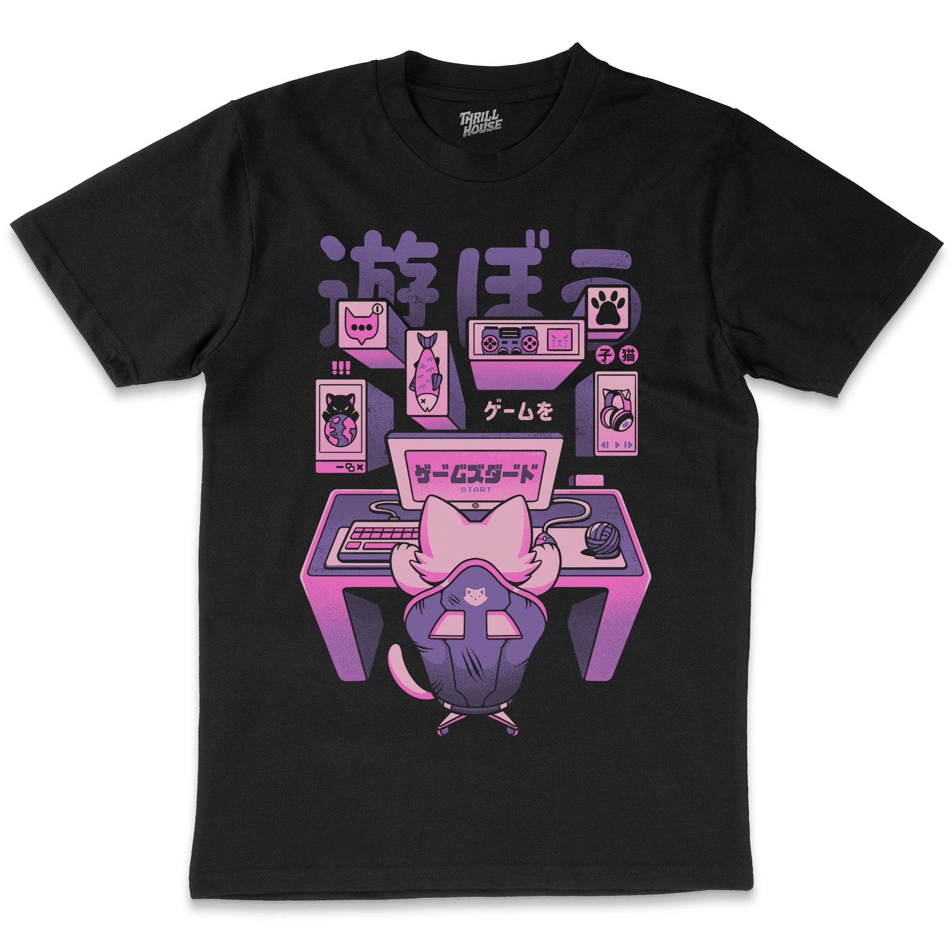 Game On Funny Cat Gamer Parody Japanese Inspired Kawaii Geek Nerd T-Shirt