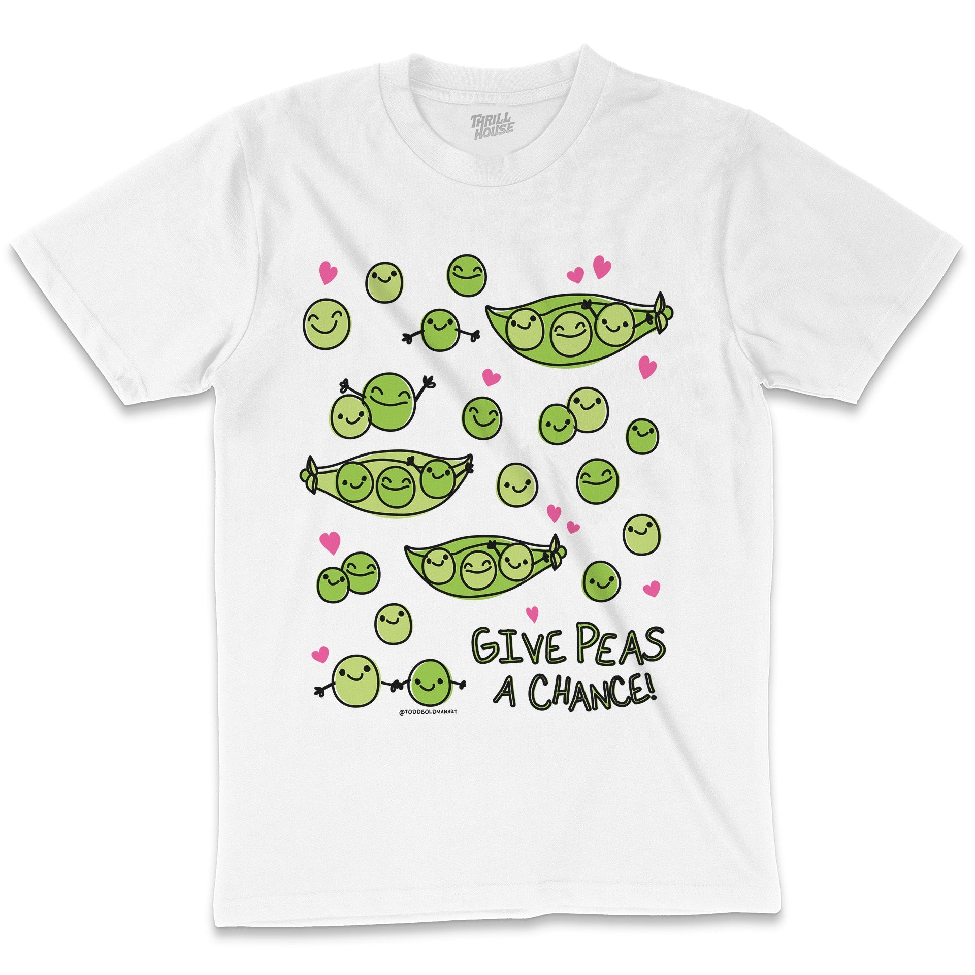 Give Peas a Chance Funny Pun Peace Foodie Cartoon Cotton T-Shirt
