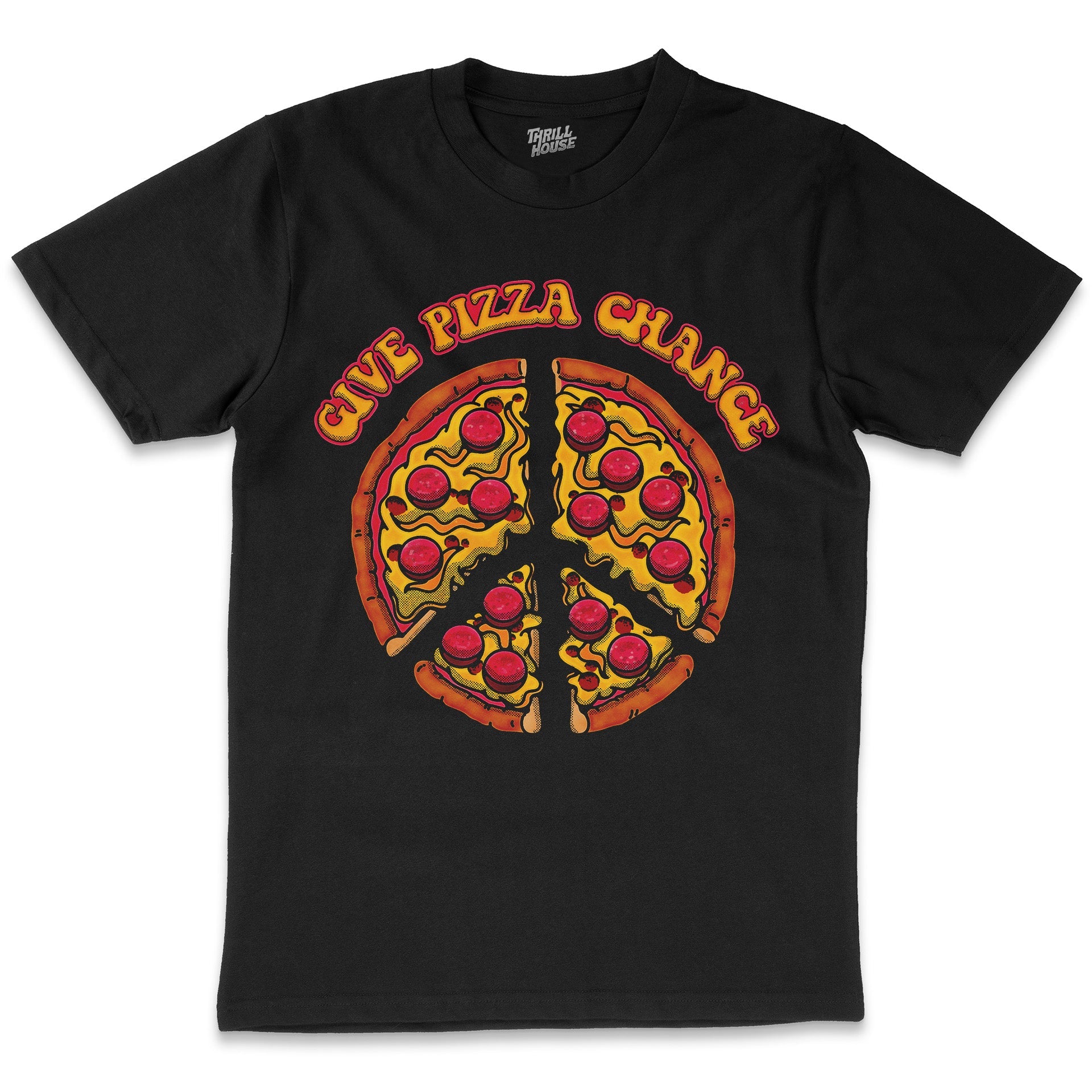 Give Pizza Chance Funny Peace Sign Parody Pun Foodie Cotton T-Shirt