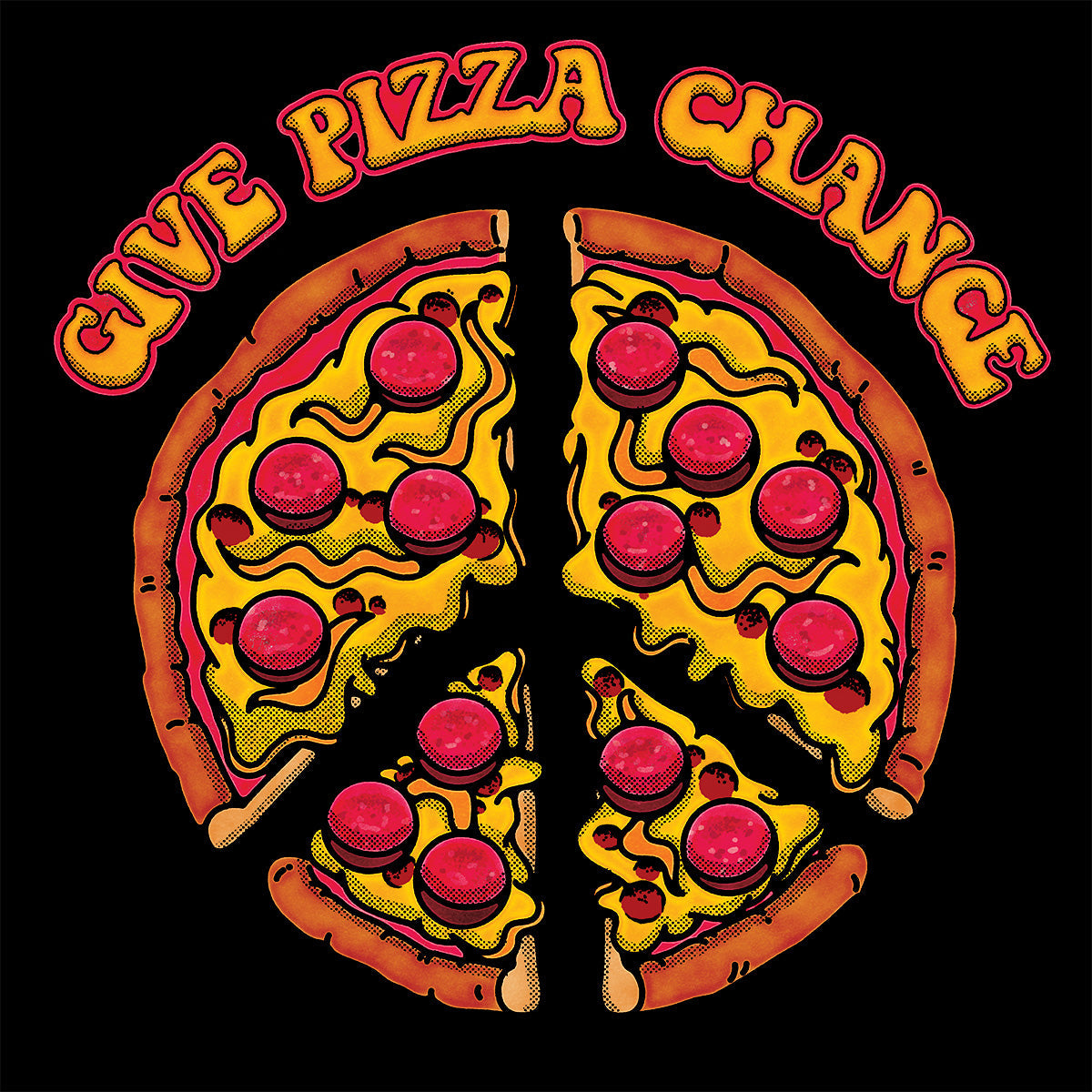 Give Pizza Chance Funny Peace Sign Parody Pun Foodie Cotton T-Shirt