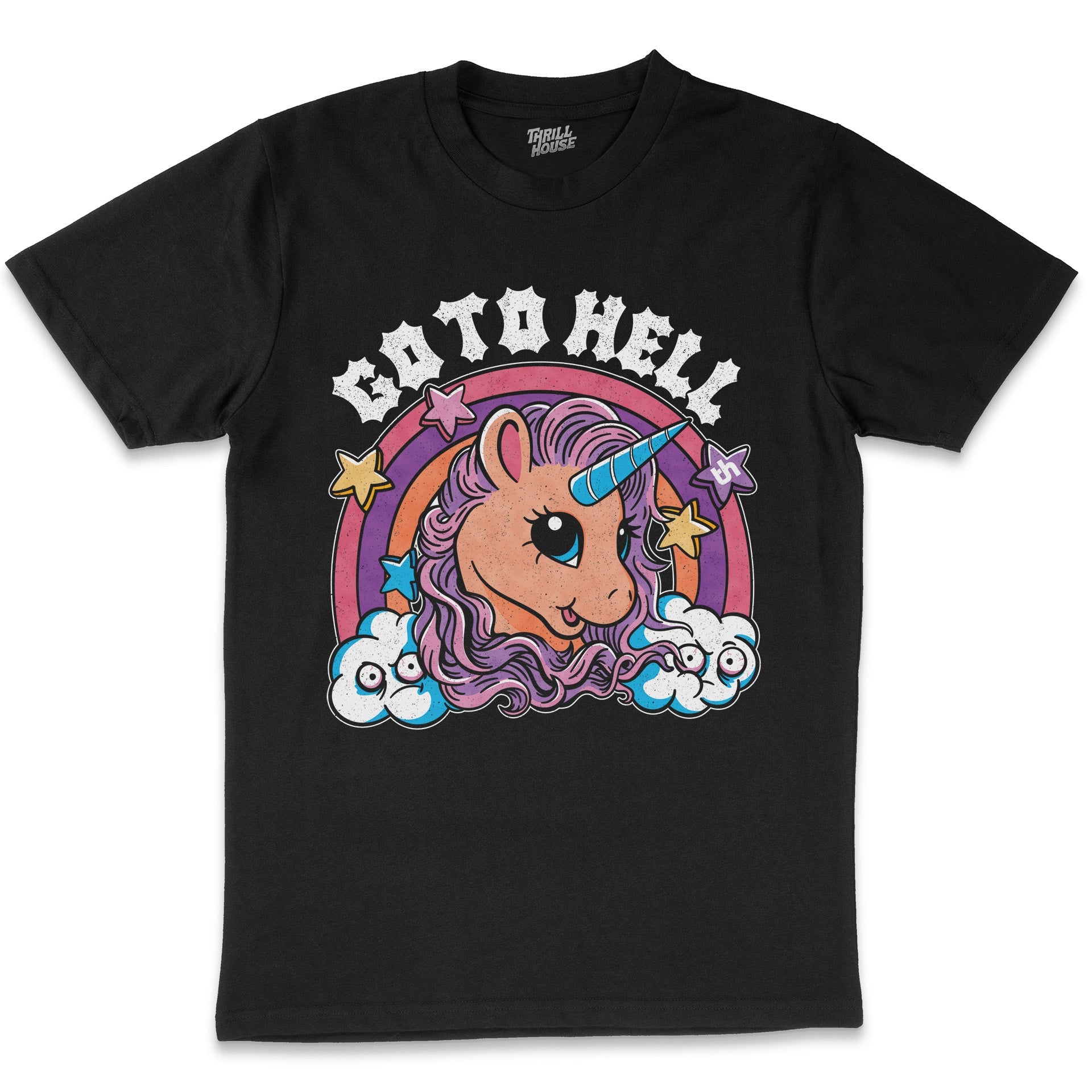 Go to Hell Funny Rude Unicorn Anti-Social Slogan Offensive Cute Fantasy Cotton T-Shirt