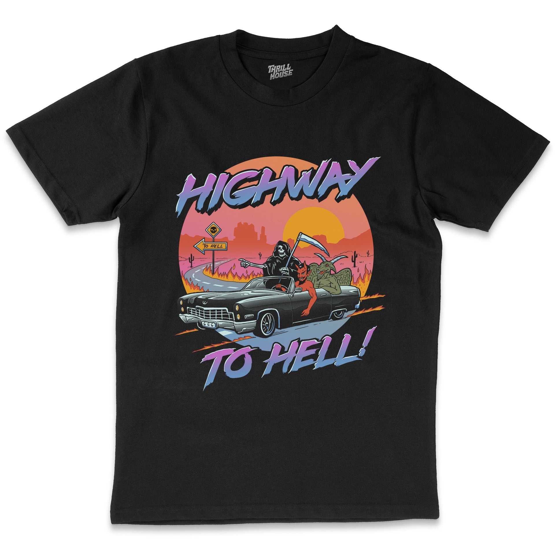 Highway To Hell Dark Humour Funny Grim Reaper Devil Baphomet Cotton T-Shirt
