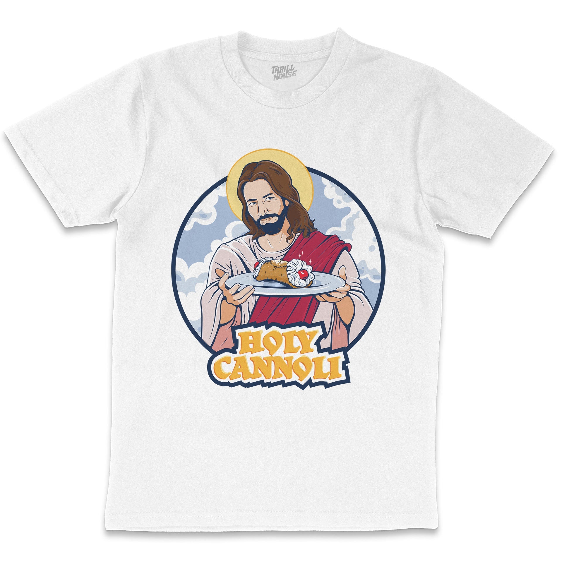 Holy Cannoli Funny Jesus Parody Religion Foodie Slogan Cotton T-Shirt