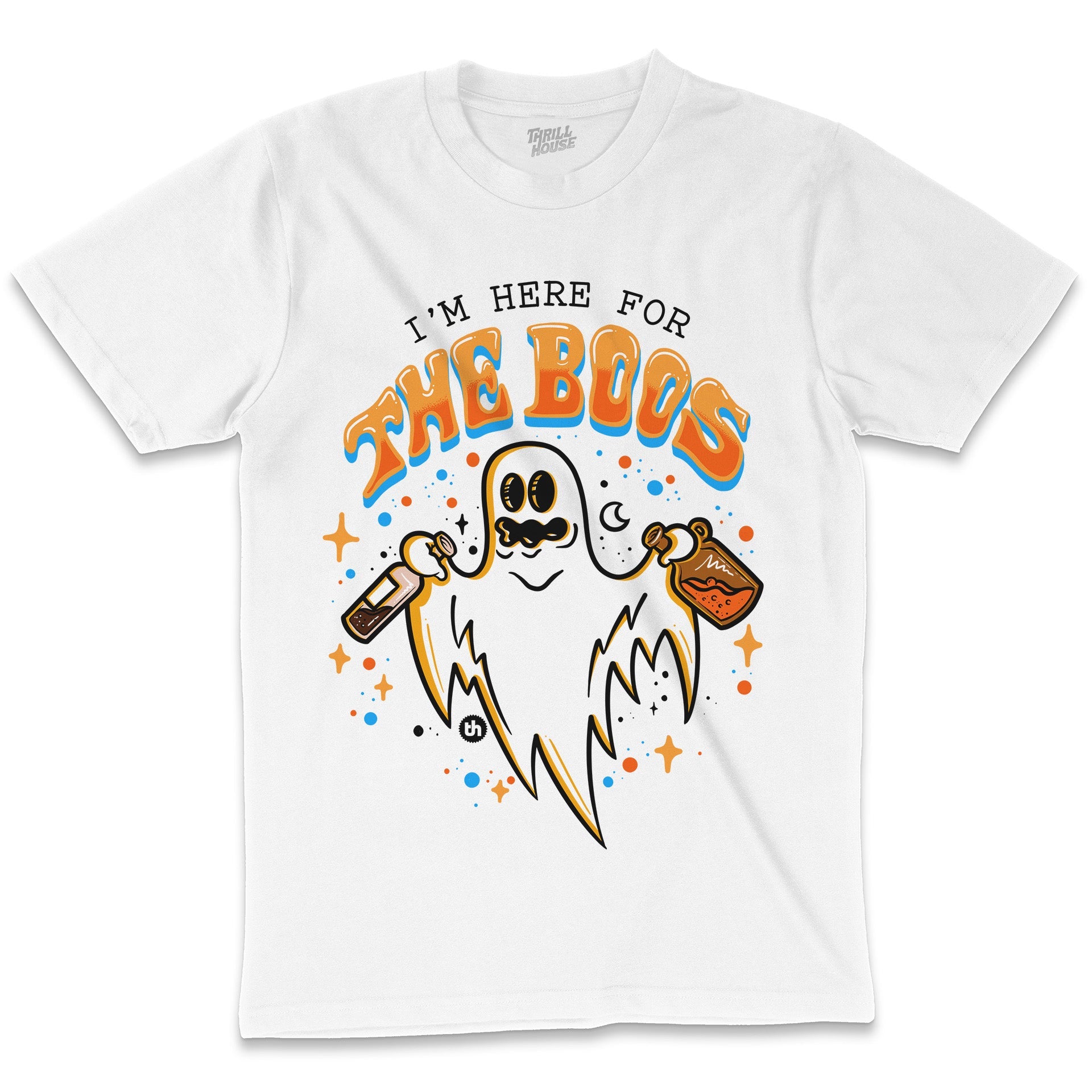 I'm Here for the Boos Funny Ghost Party Beer Booze Halloween Festival Funny Cotton T-Shirt