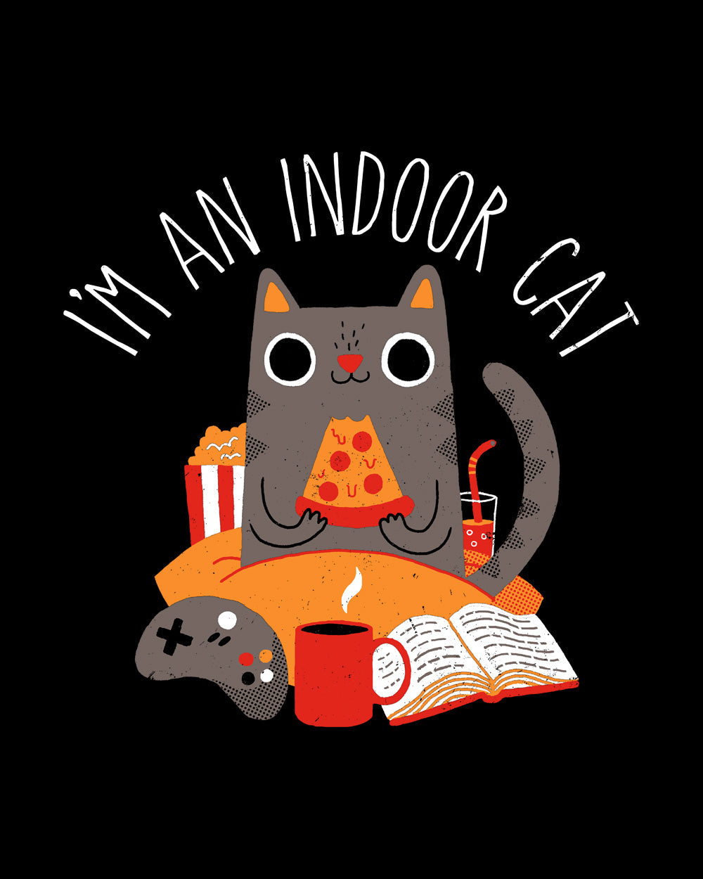 Indoor Cat Funny Kitten Pet Indoors Reading Book Slogan Cotton T-Shirt