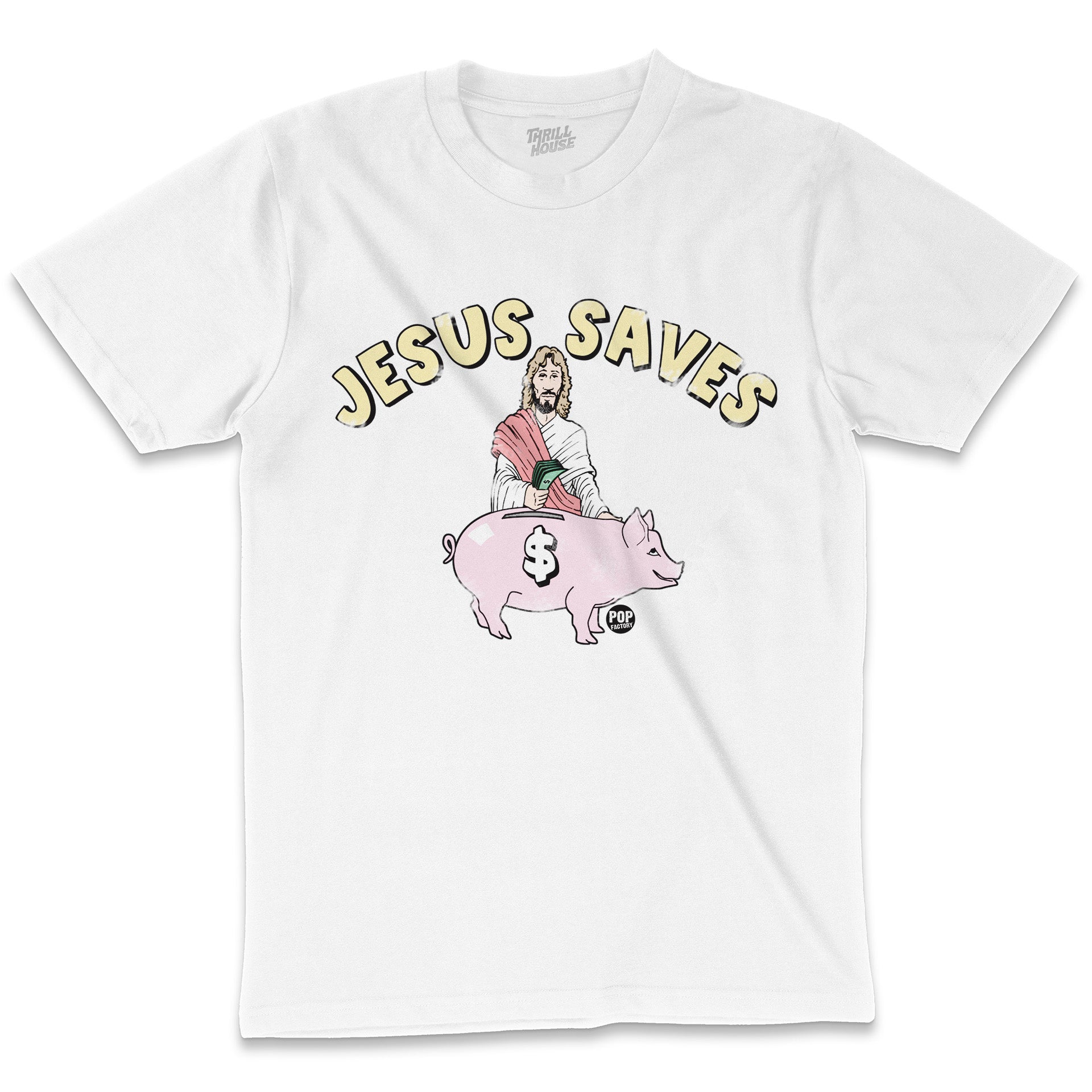 Jesus Saves Money Funny Slogan Saying Religion Christianity Parody Cotton T-Shirt