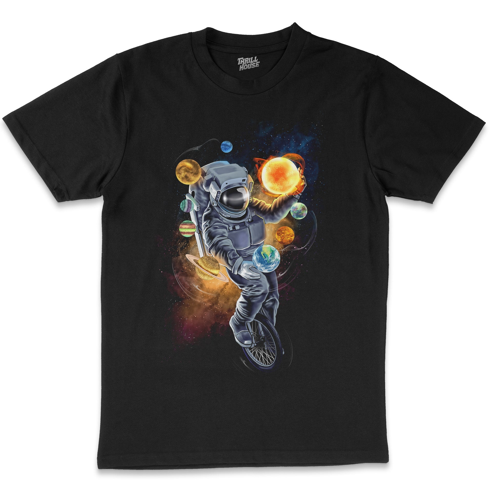 Jugglernaut Space Astronaut Solar System Planets Juggle Artsy Sci-Fi Cotton T-Shirt