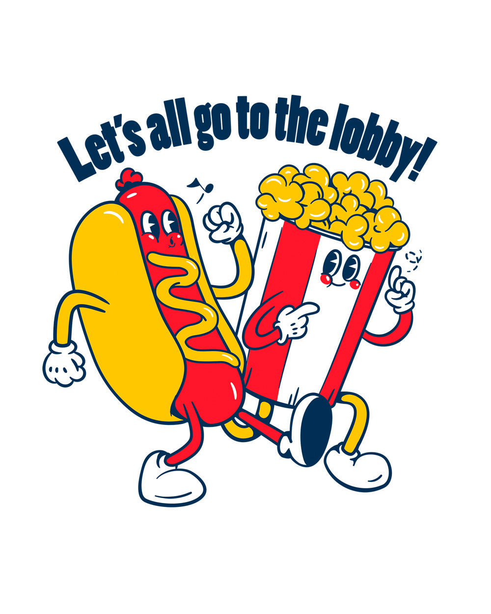 Let's All Go to the Lobby Retro Vintage Movie Snacks Popcorn Hot Dog Foodie Cotton T-Shirt