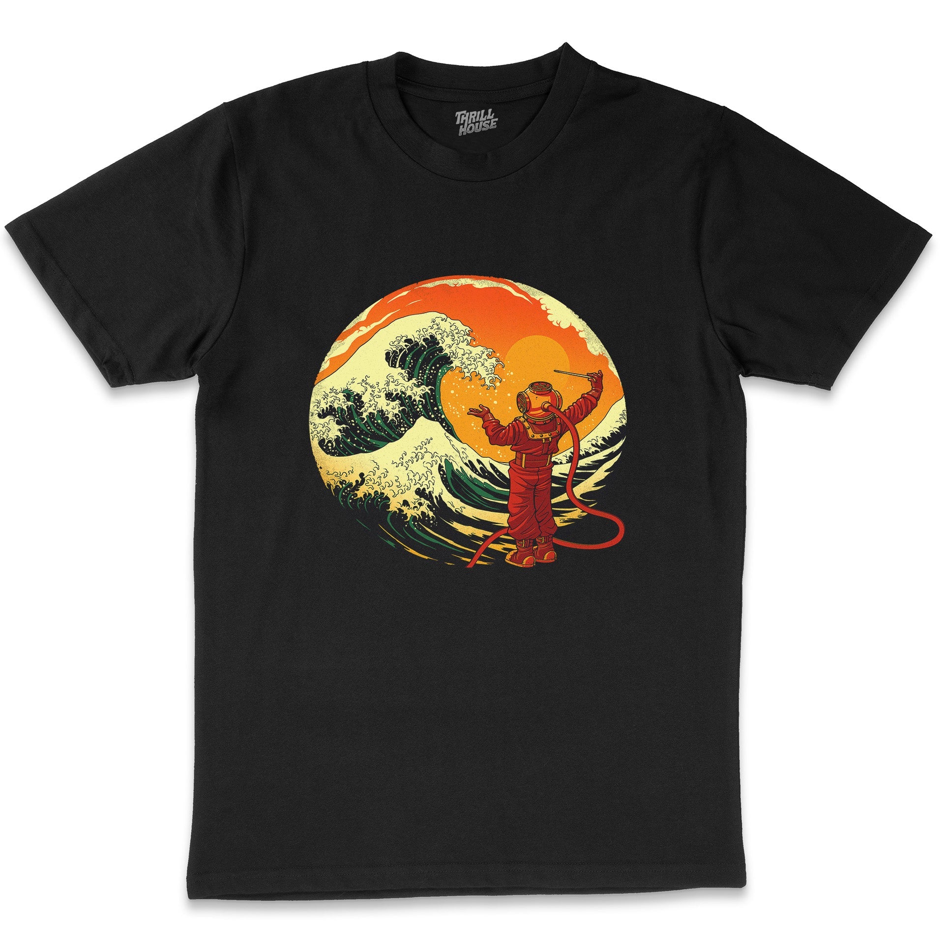 Maestro of the Sea Japanese Great Wave Kanagawa Diving Diver Japan Artsy Design Cotton T-Shirt