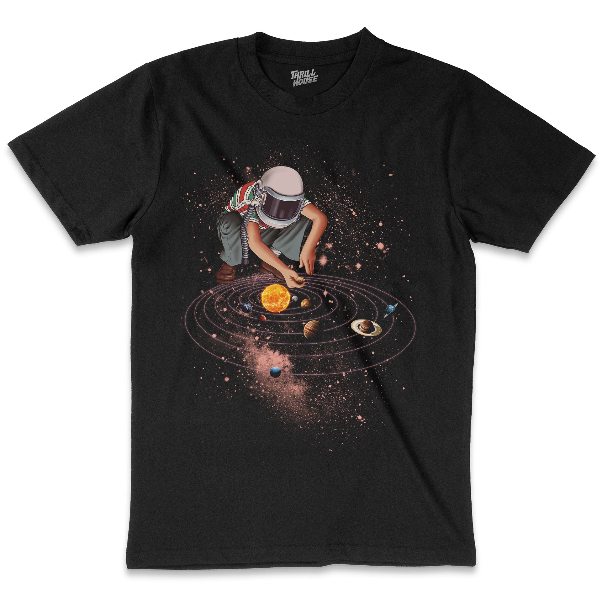 Marble Planets Astronaut Solar System Milky Way Space Artsy Cotton T-Shirt