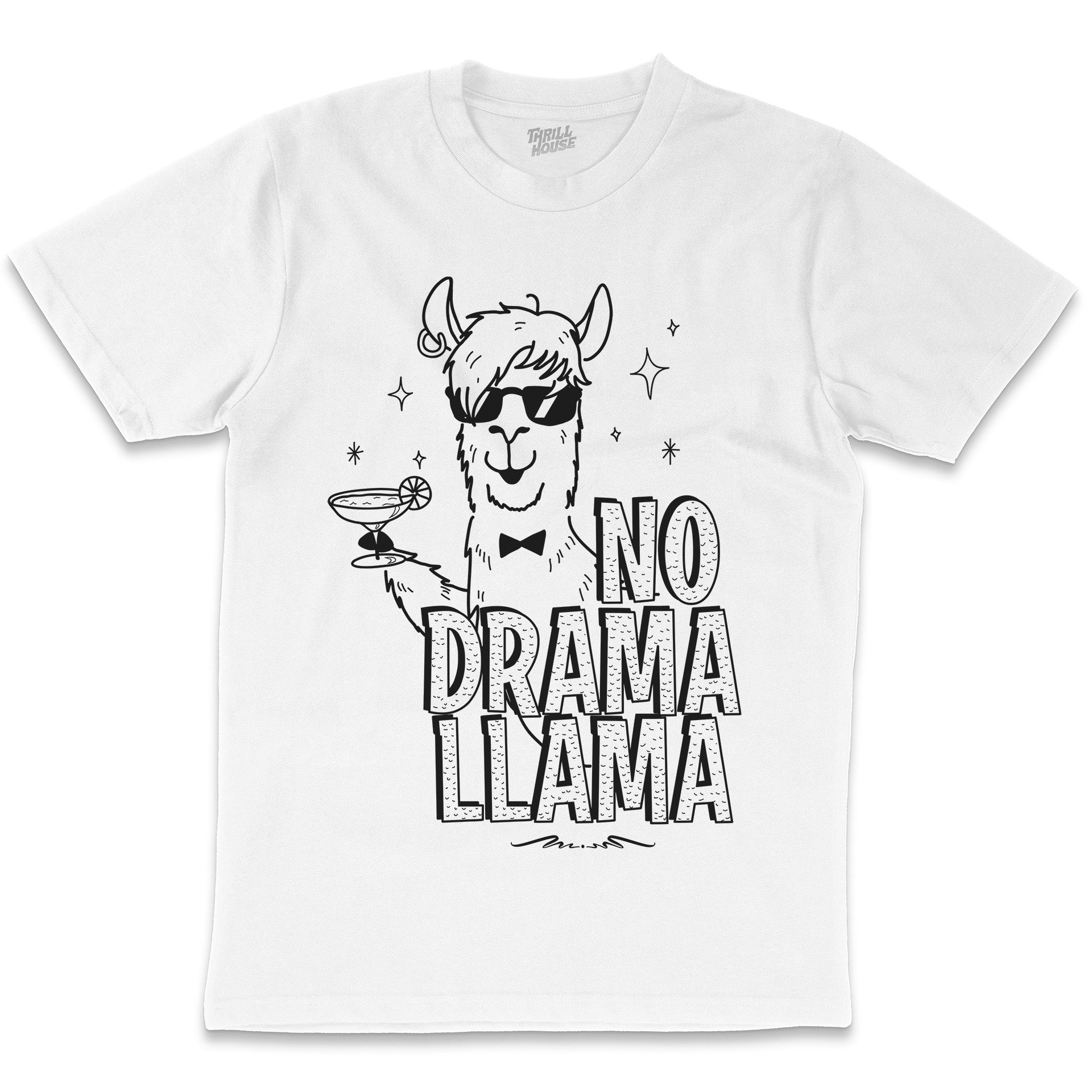 No Drama Llama Funny Animal Humour Pun Cocktail Trendy Cute Design Cotton T-Shirt