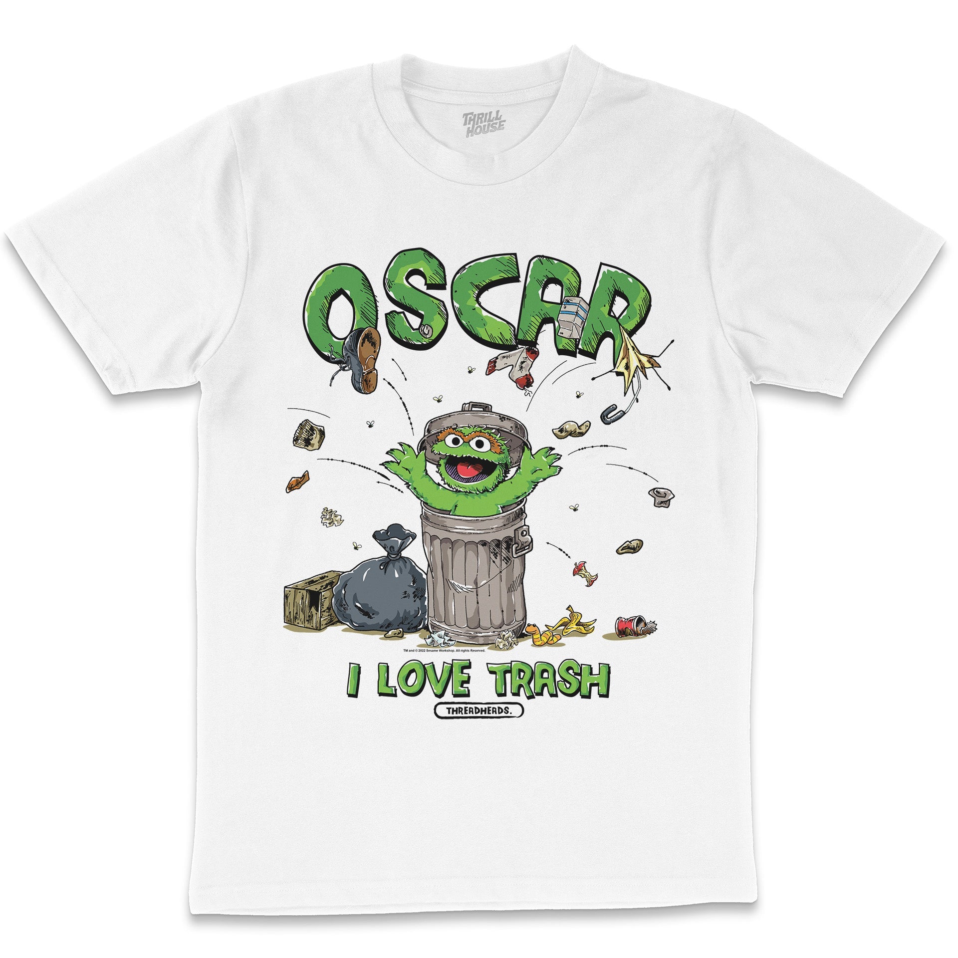 Sesame Street Oscar I Love Trash Classic Retro Vintage Educational Puppet TV Program Officially Licensed T-Shirt
