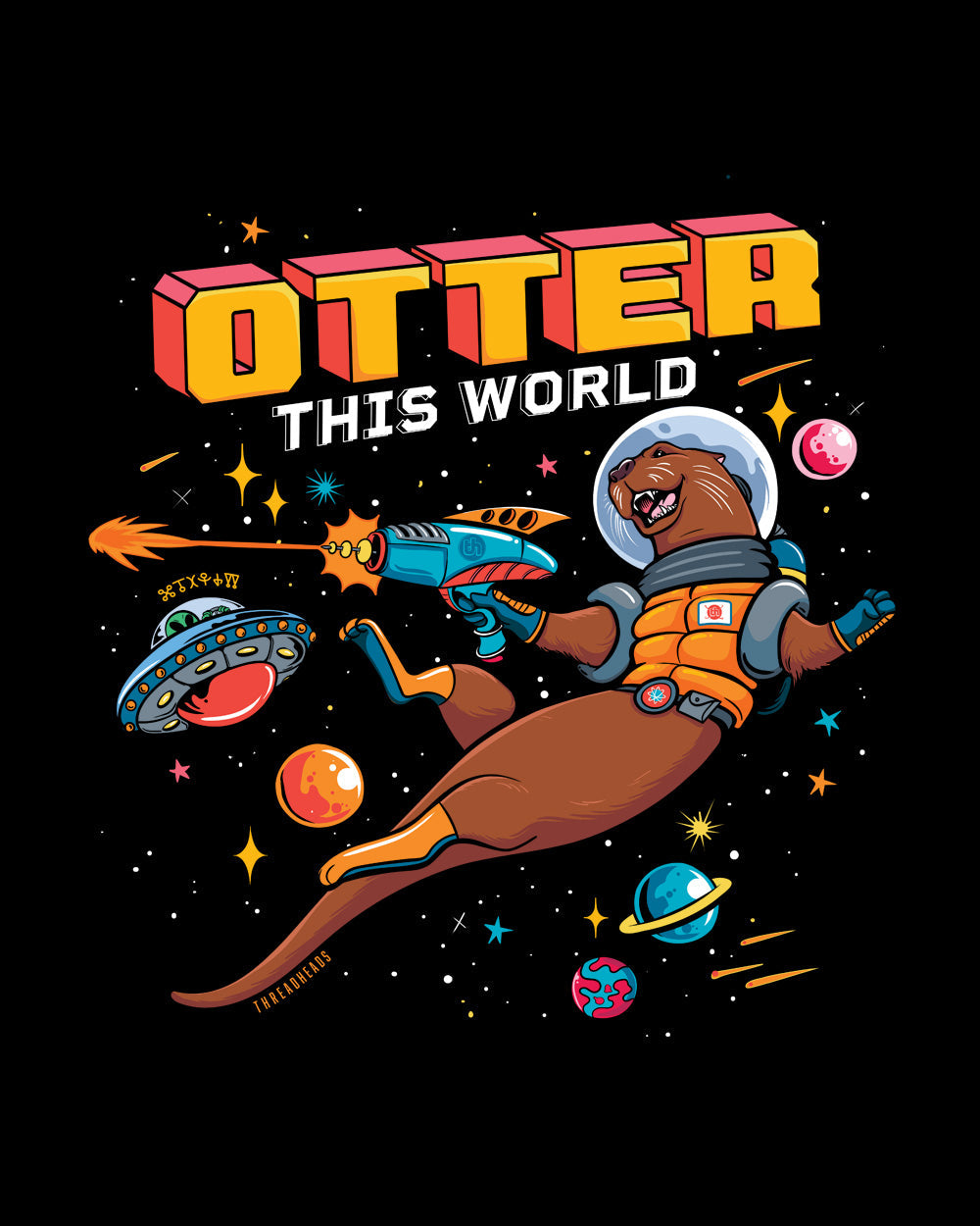 Otter this World Space Galaxy Animal Planets Stars Astronaut Parody Sci-Fi Cotton T-Shirt