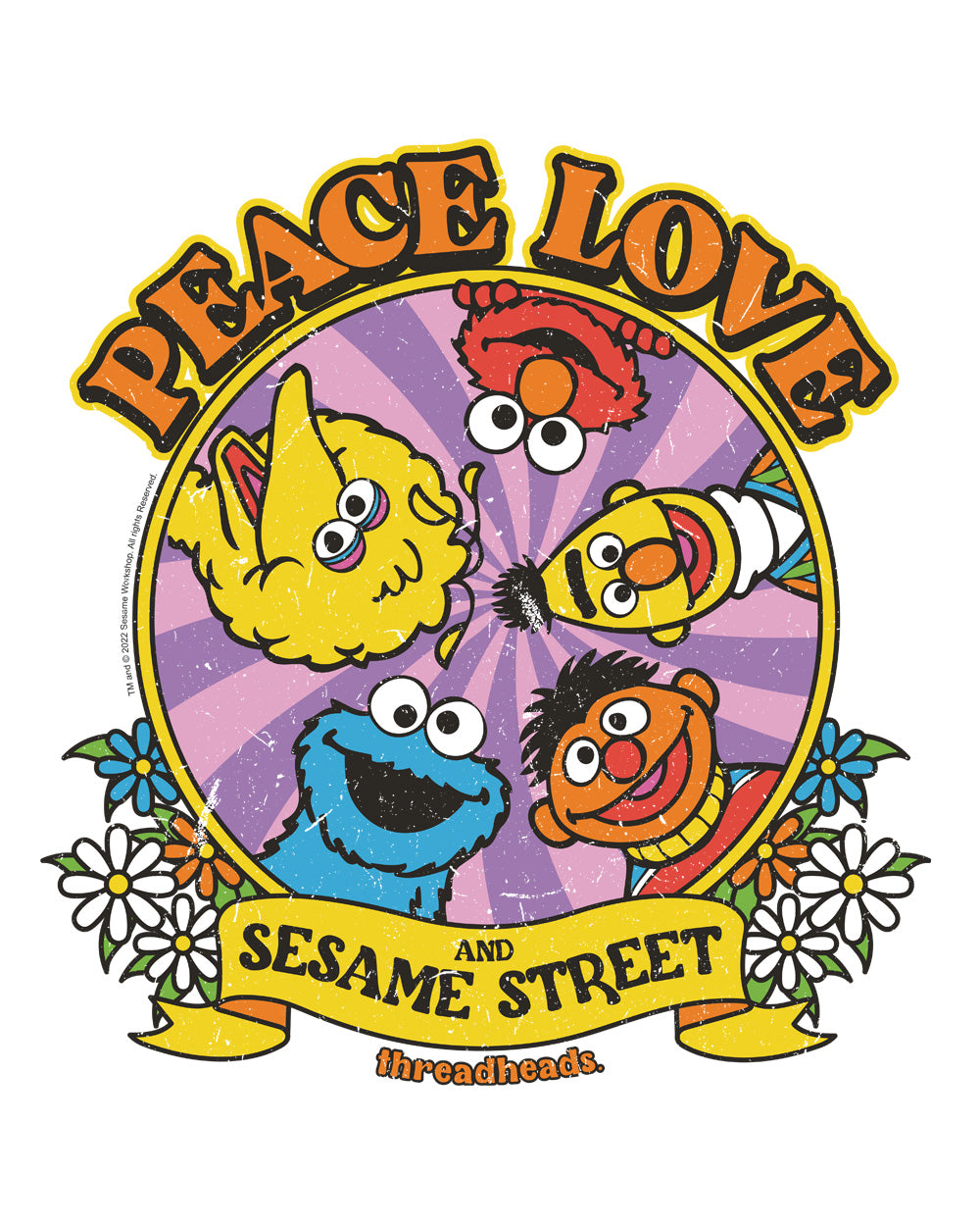 Peace Love And Sesame Street Classic Retro Vintage Educational Puppet TV Program Officially Licensed T-Shirt