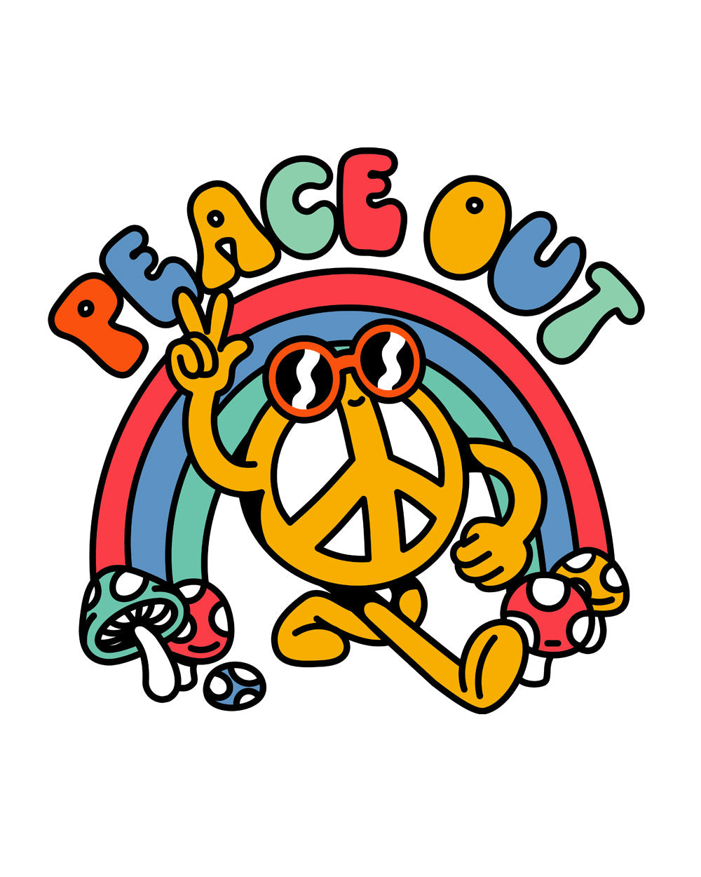 Peace Out Funny Hippy Rainbow Slogan Retro Vintage Happy Cotton T-Shirt