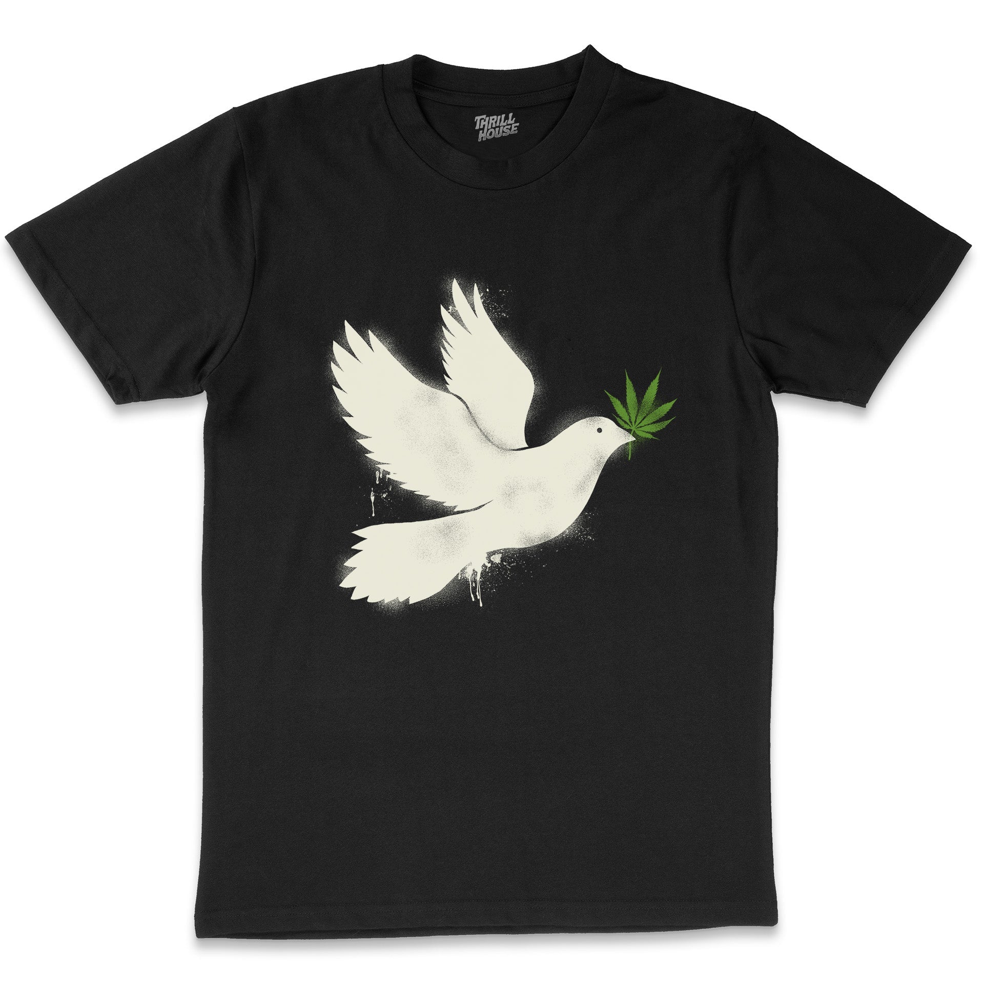 Peace Dove Olive Branch Weed Leaf Stoner Animal Calm Cotton T-Shirt