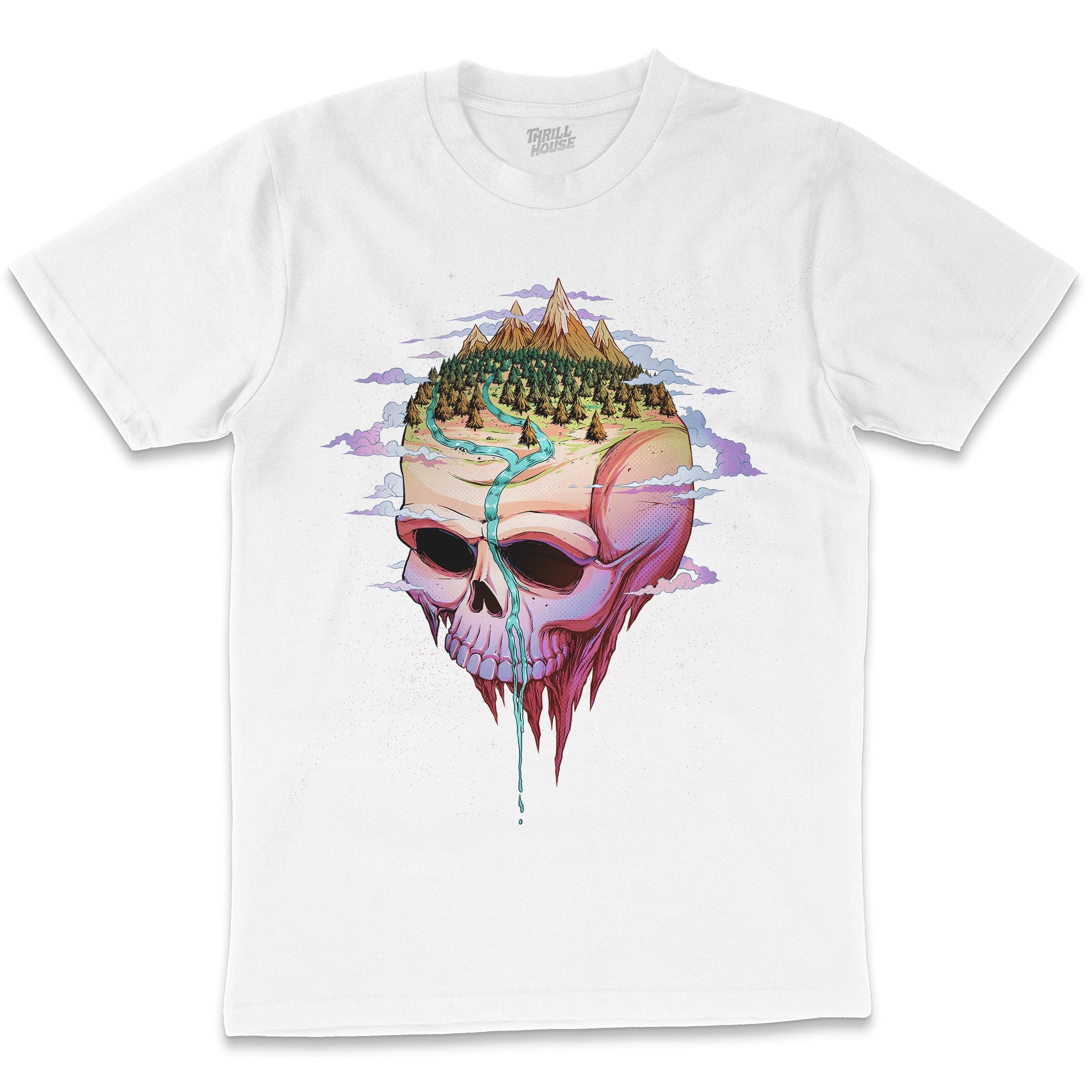 Planet Skull Artsy Outdoors Nature Mountains Dark Design Cotton T-Shirt