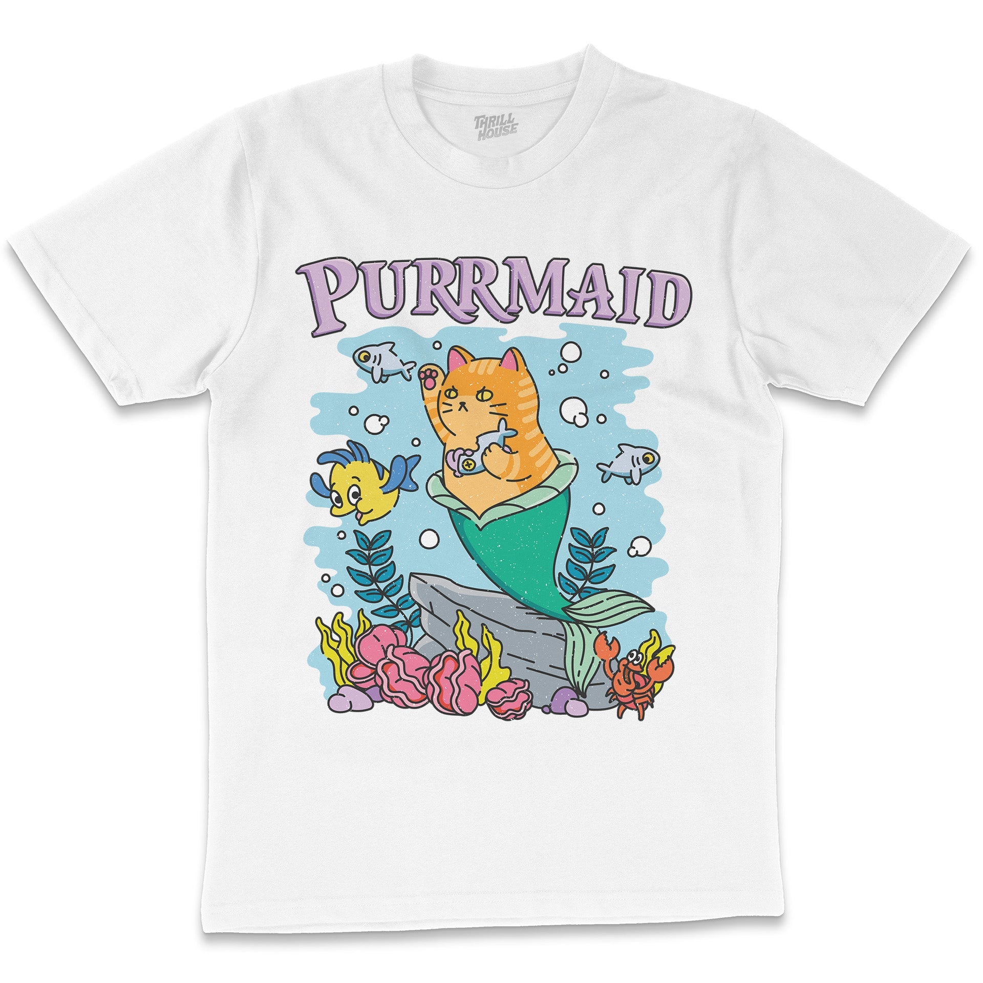 Purrmaid Funny Mermaid Cute Cat Kitten Ocean Cotton T-Shirt