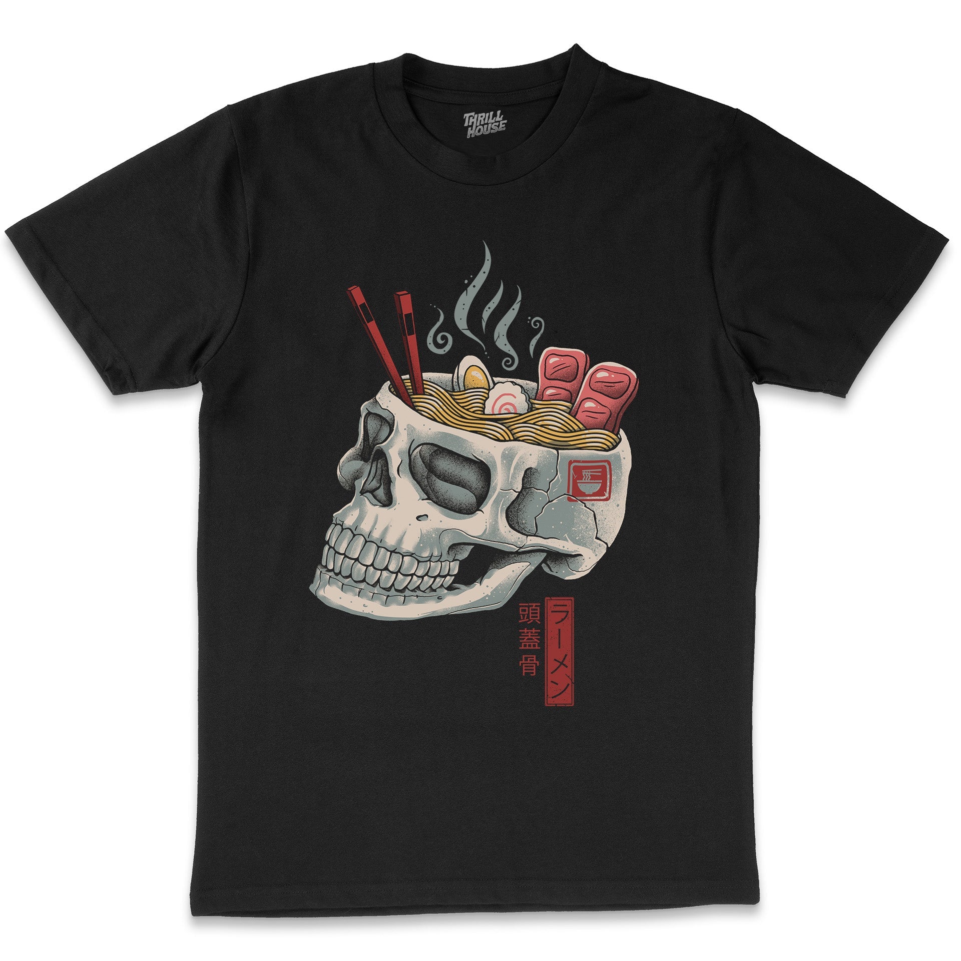Ramen Skull Dark Japanese Japan Noodles Foodie Soup Chopsticks Artistic Cotton T-Shirt