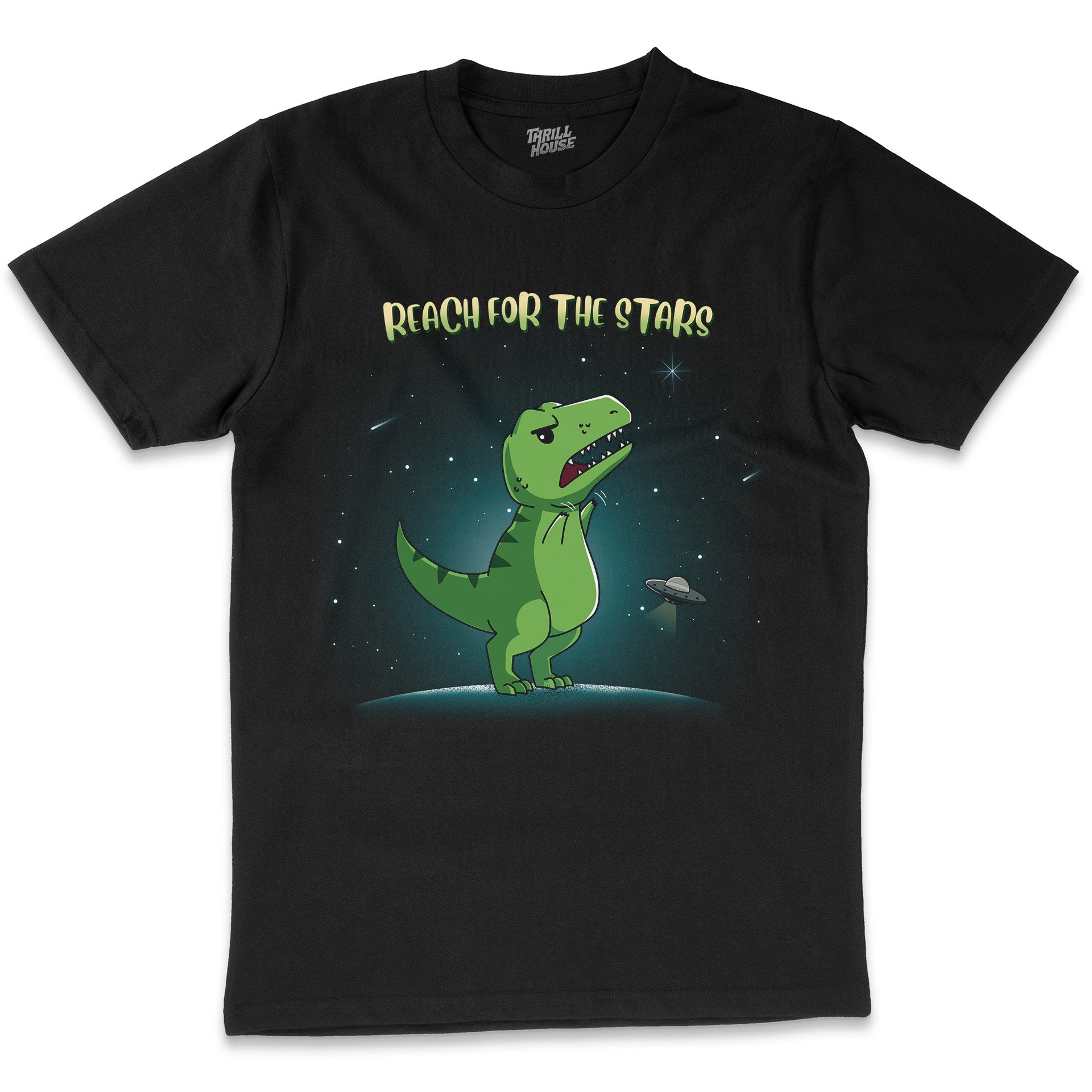 Reach for the Stars Dinosaur Funny T-Rex Retro Vintage Cotton T-Shirt