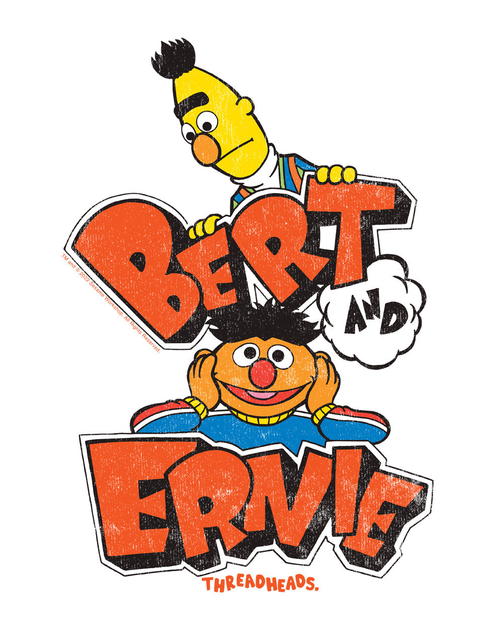 Sesame Street Retro Bert And Ernie Classic Vintage Educational Puppet TV Program Officially Licensed T-Shirt