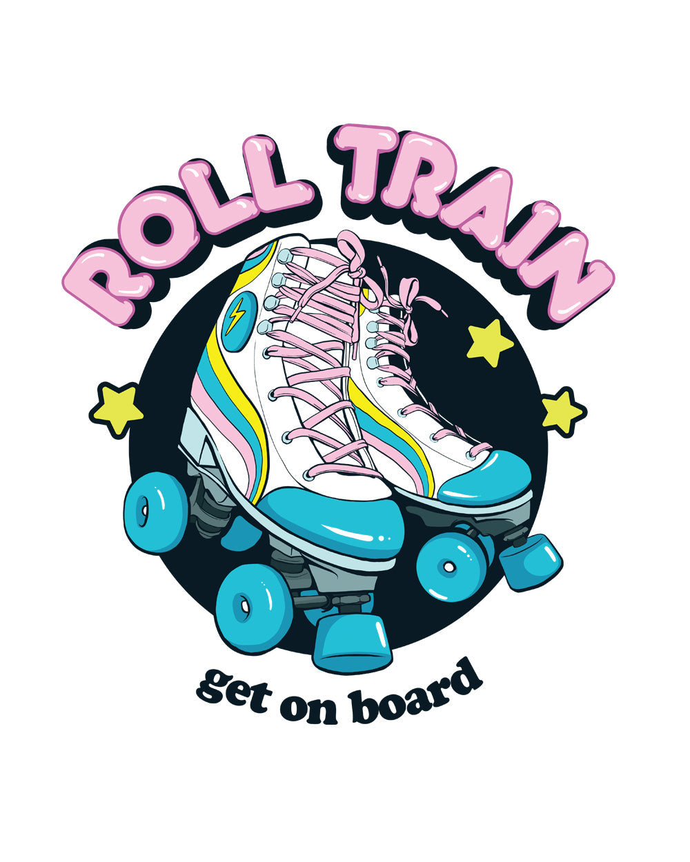 Roll Train Retro Vintage Roller Skates Roller Derby Fun Cotton T-Shirt