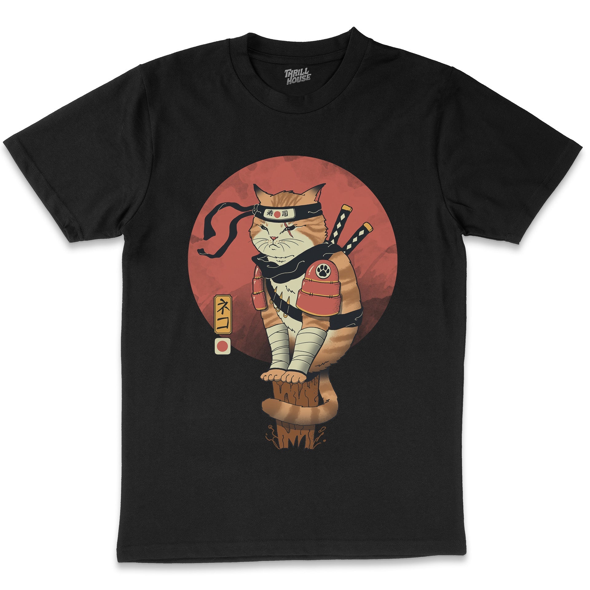 Shinobi Cat Kitten Samurai Japan Japanese Warrior Funny Pet Animal Anime Manga Cotton T-Shirt