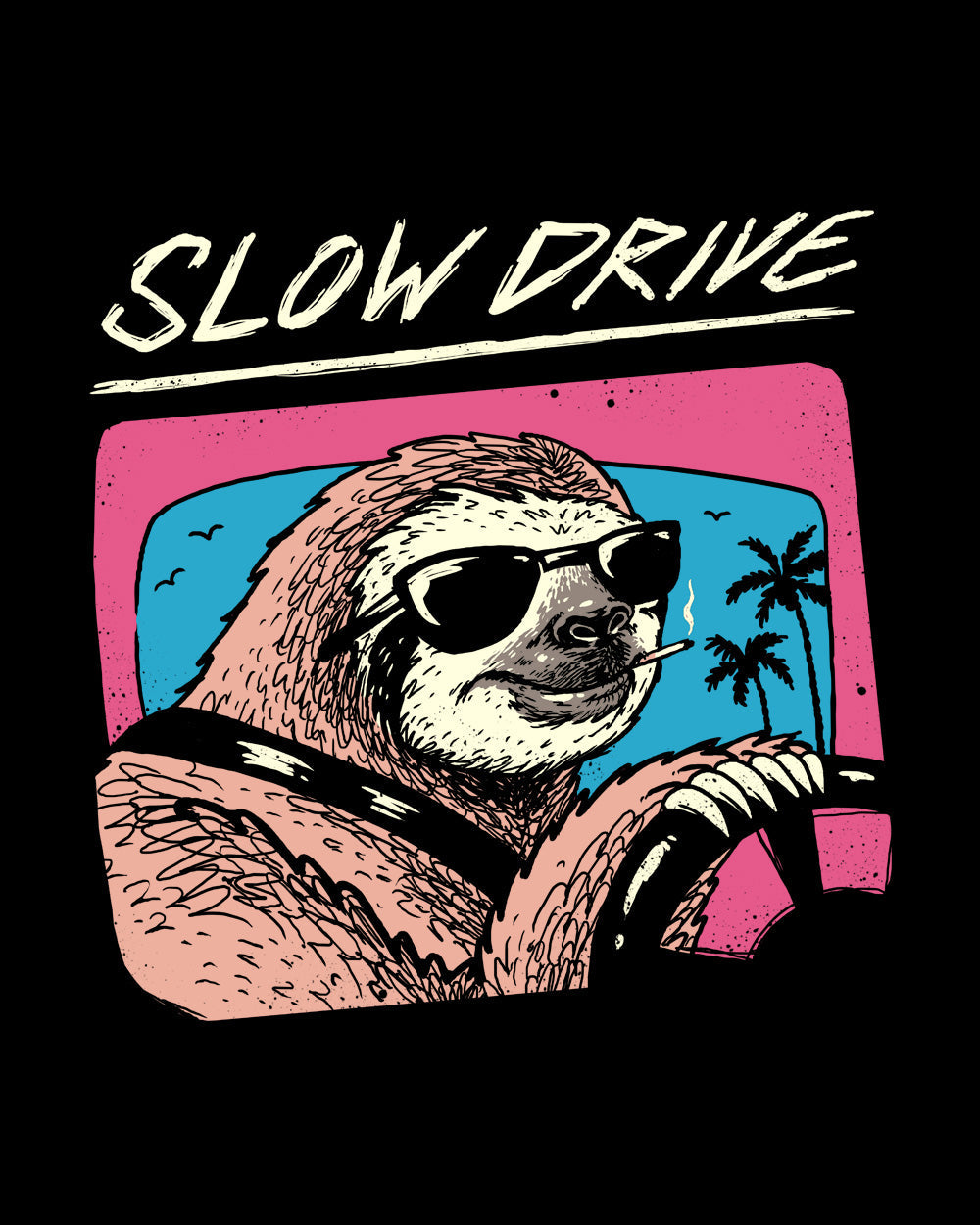 Slow Drive Sloth Funny Animal Cute Road Trip Adventure Cotton T-Shirt