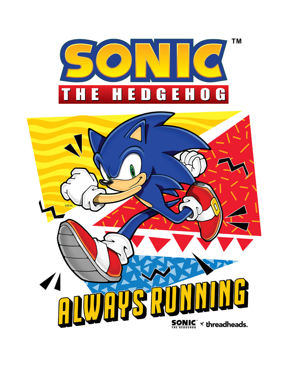 Sonic The Hedgehog Always Running 90s Video Game Cartridge Geek Nerd Console Officially Licensed SEGA T-Shirt