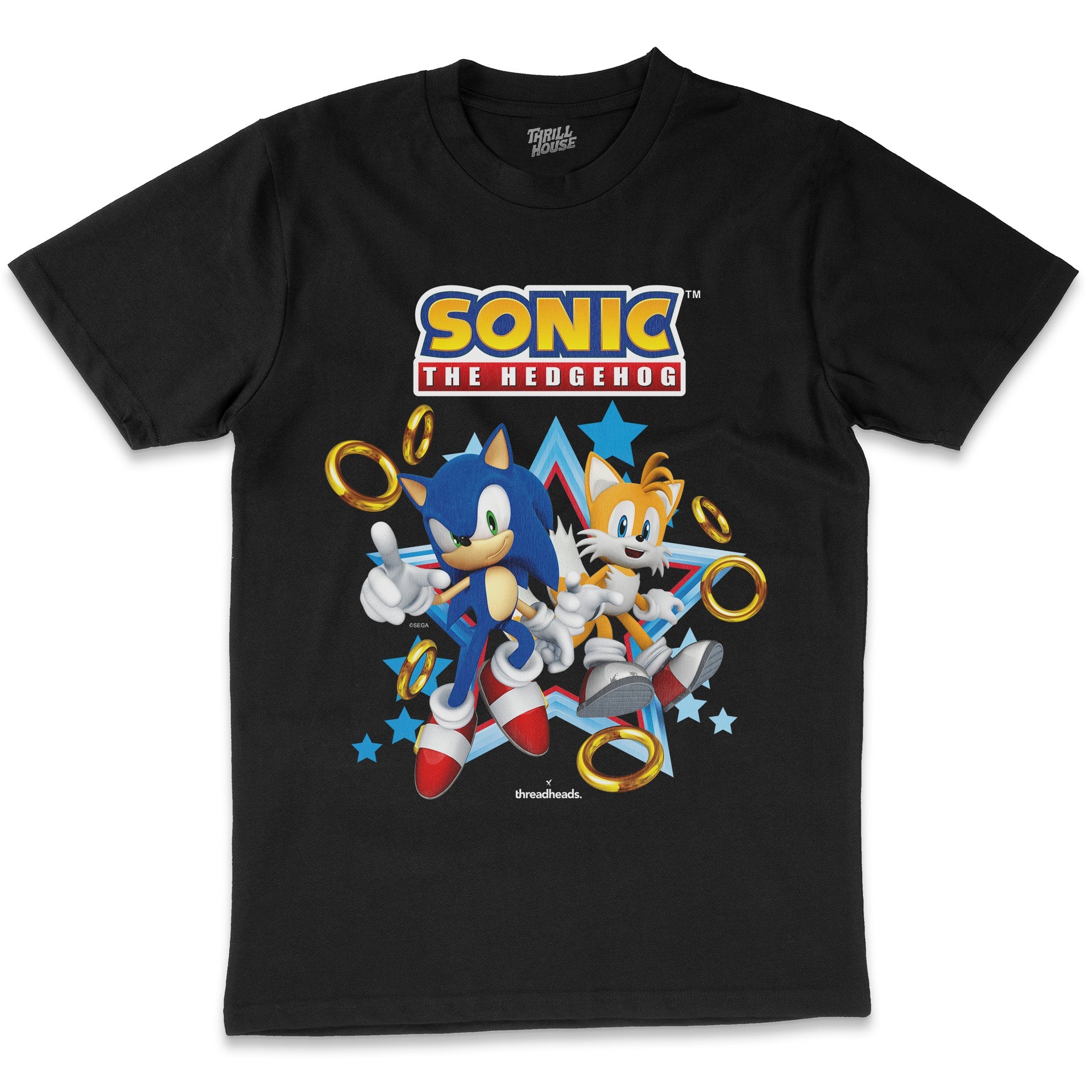 Sonic The Hedgehog Miles Tails Retro 90s Video Game Cartridge Console Officially Licensed SEGA T-Shirt