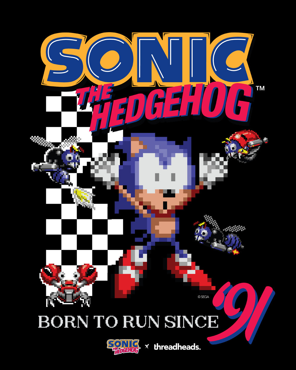 Sonic The Hedgehog Born To Run Since '91 90s Video Game Cartridge Console Geek Nerd Officially Licensed SEGA T-Shirt