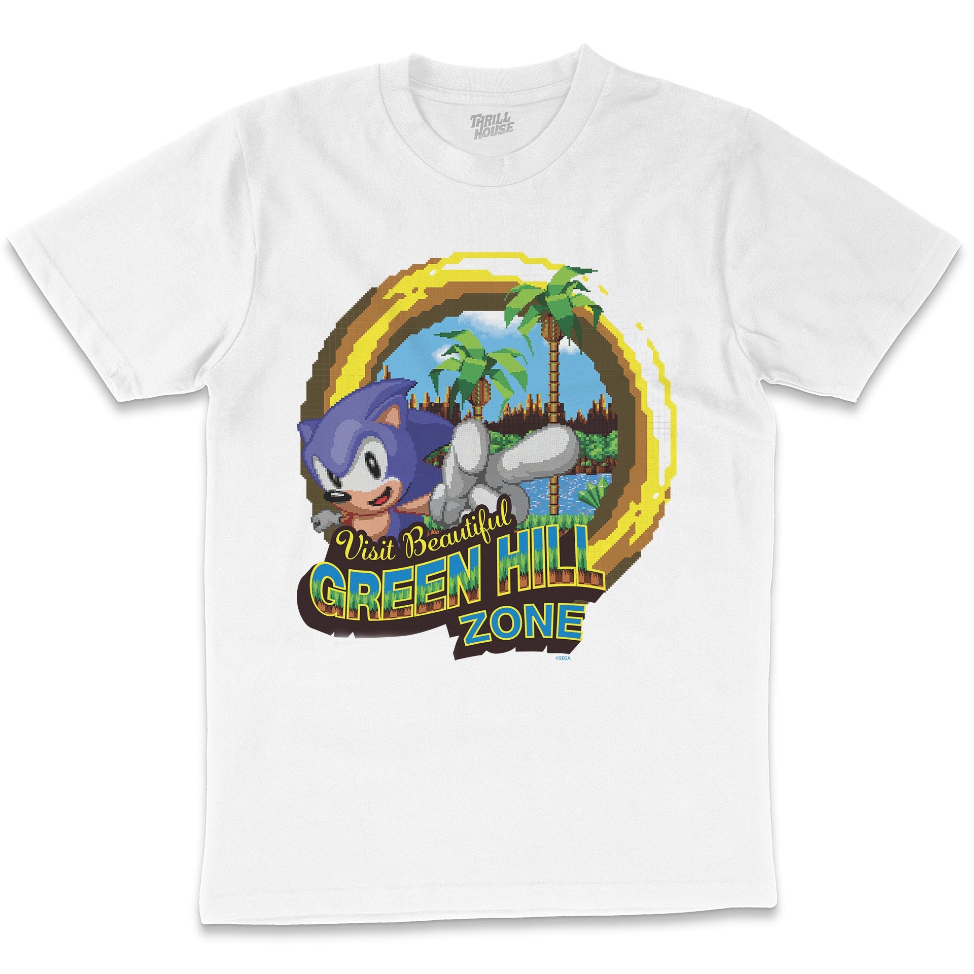 Sonic The Hedgehog 90s Console Game Green Hill Zone SEGA Officially Licensed Cotton T-Shirt