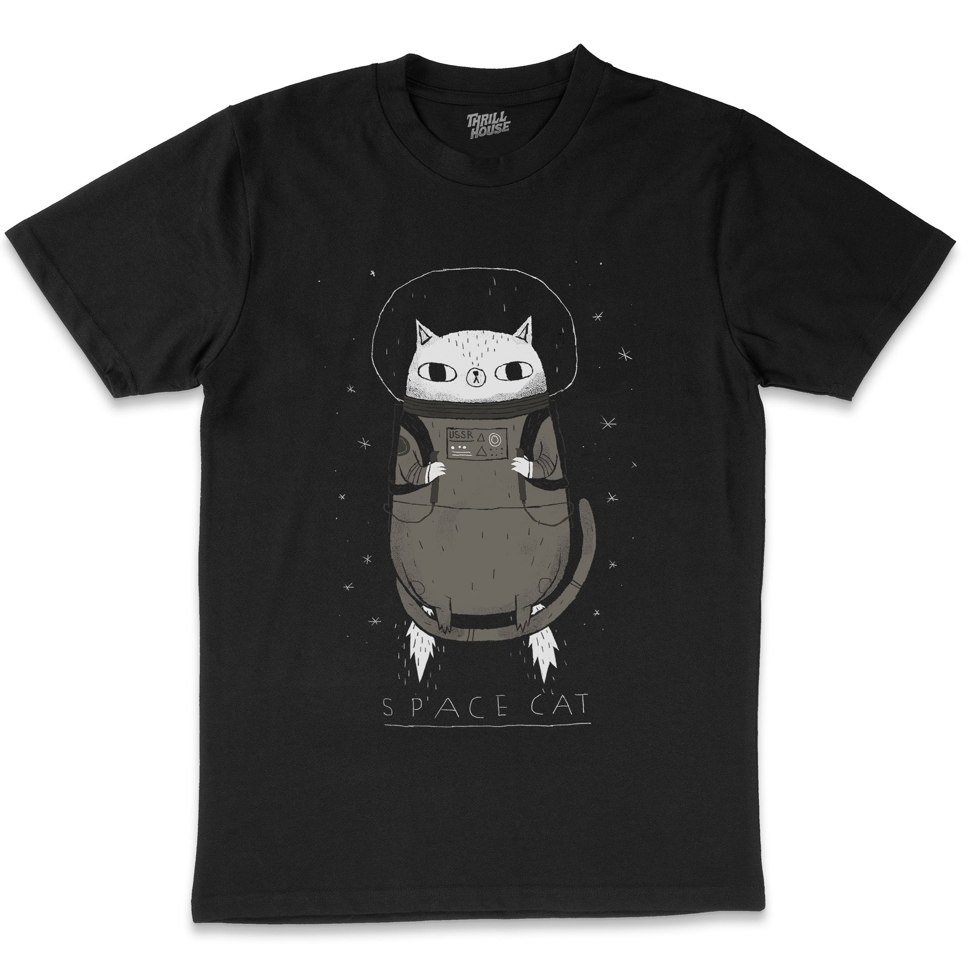 Space Cat Astronaut Planets Solar System Stars Kitten Cotton T-Shirt