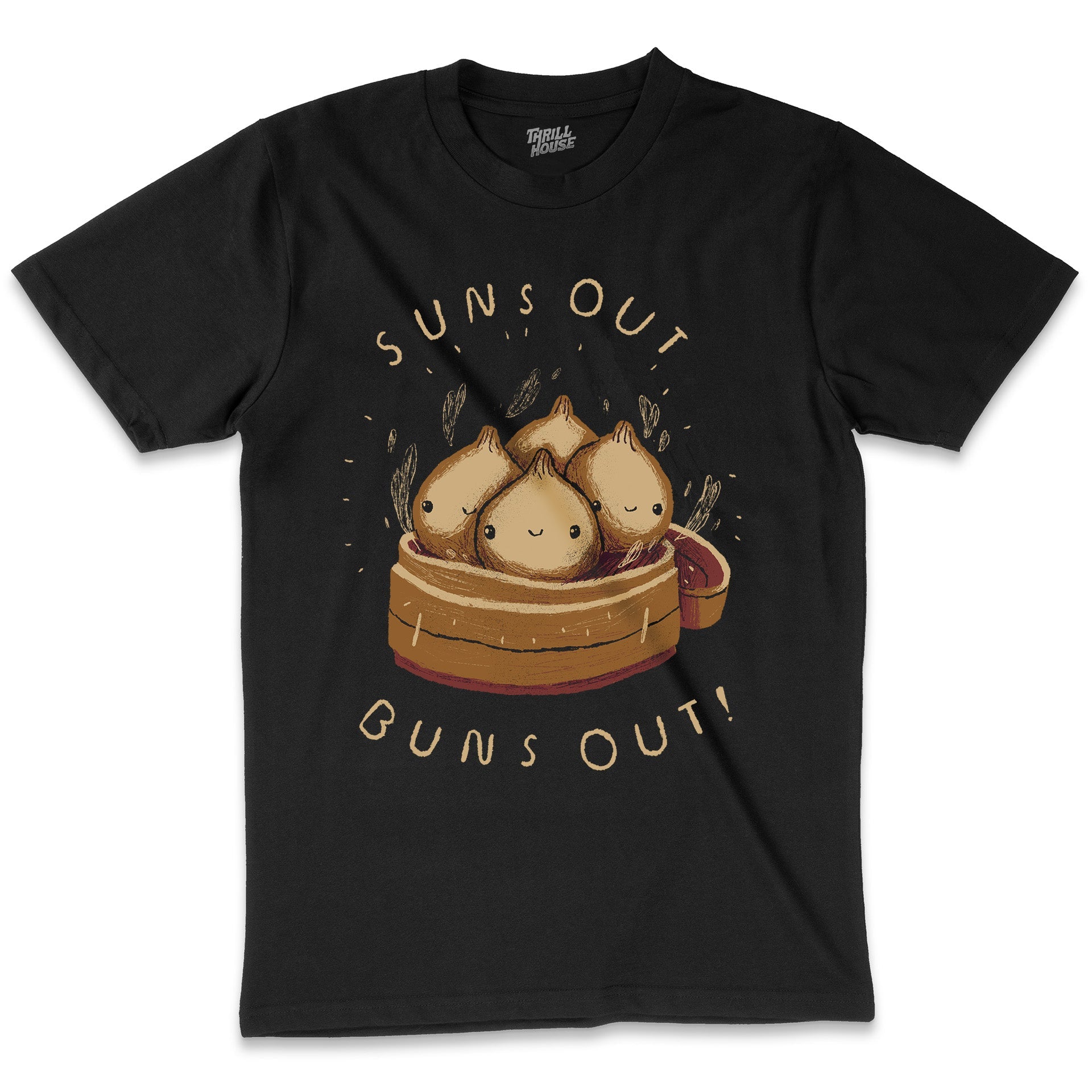 Suns Out Buns Out Dumpling Foodie Pun Dim Sum Yum Cha Chinese Food Slogan Cotton T-Shirt