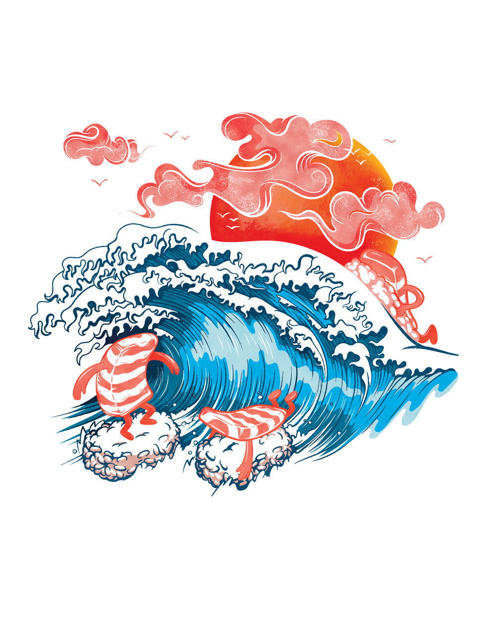 Sushi Surf Japanese Japan Salmon Nori Food Foodie Cute Artsy Surfing Great Wave Cotton T-Shirt