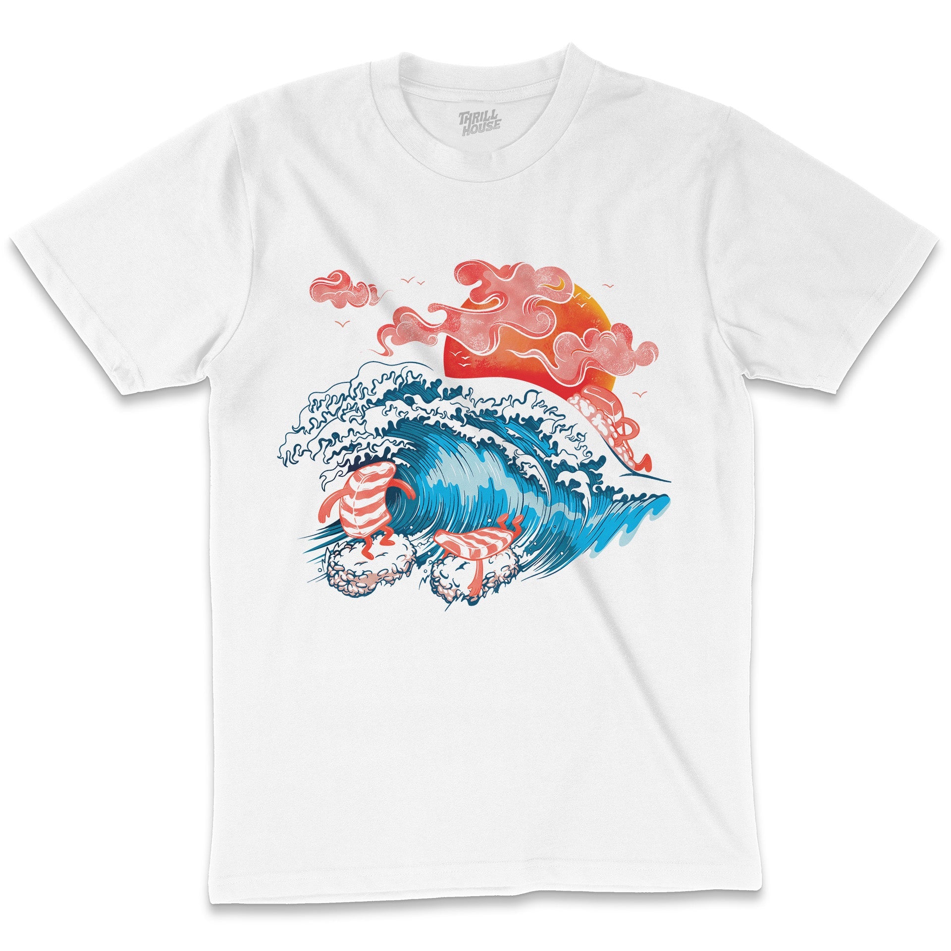 Sushi Surf Japanese Japan Salmon Nori Food Foodie Cute Artsy Surfing Great Wave Cotton T-Shirt