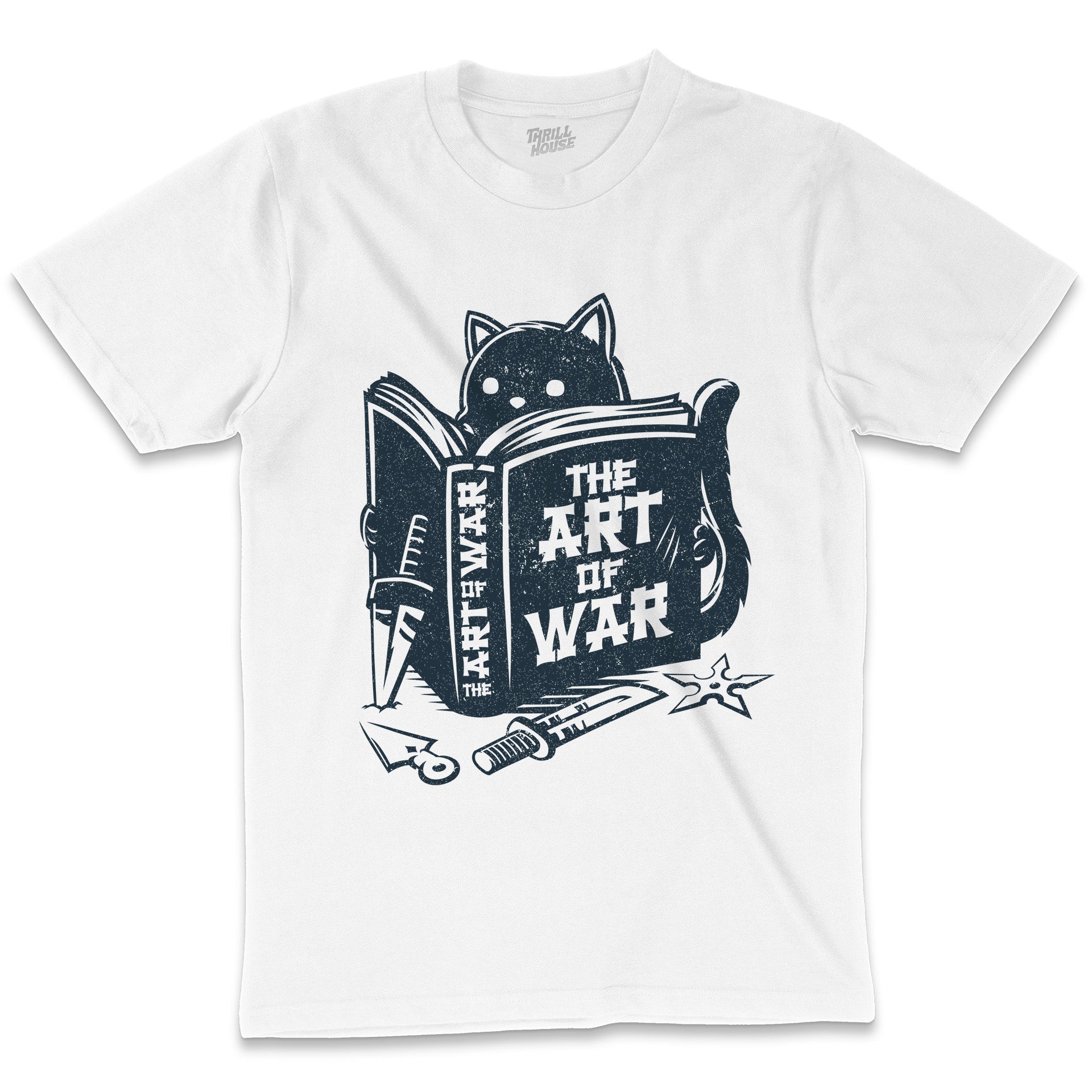 The Art of War Funny Cat Reading Book Learning Education Kitten Parody Cotton T-Shirt