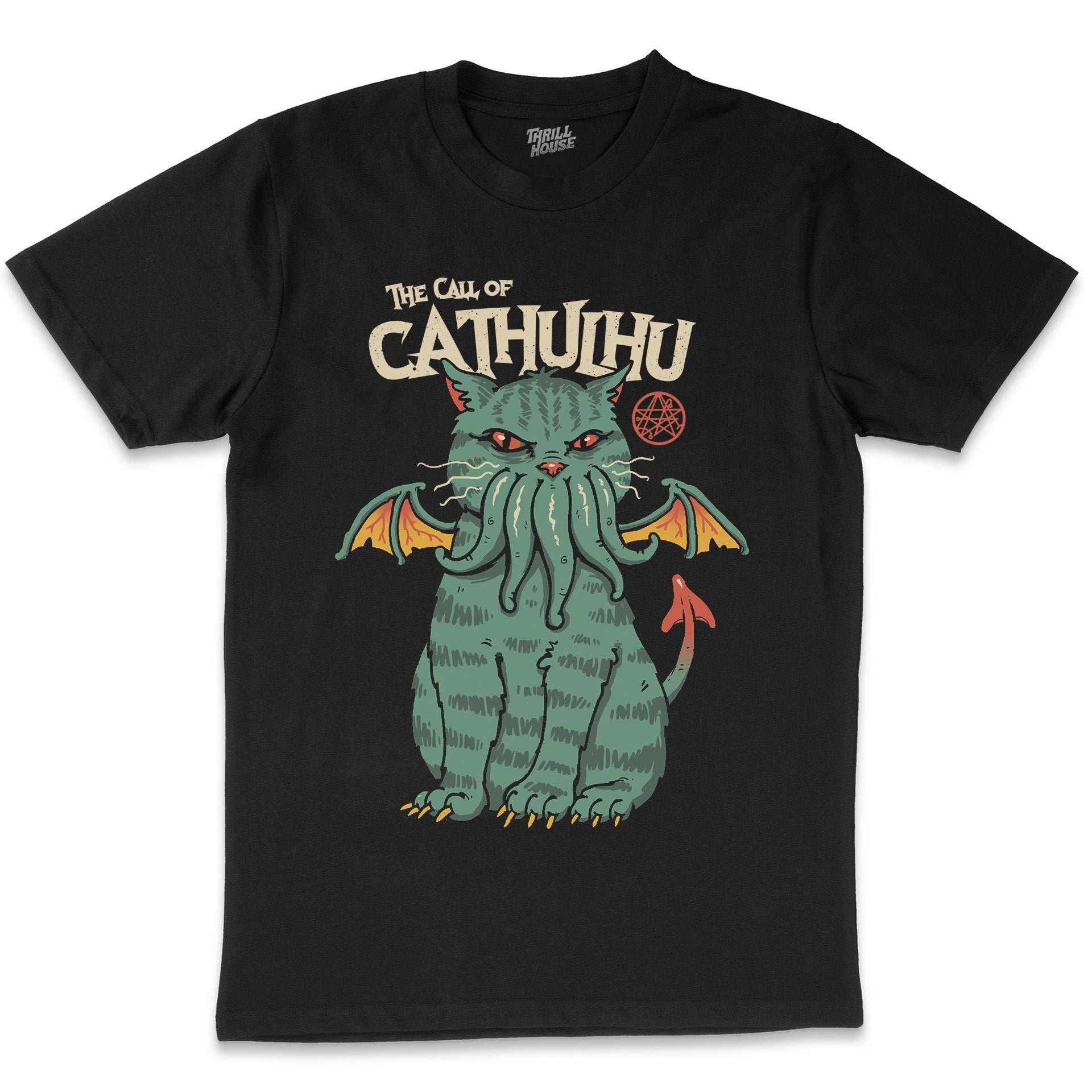 The Call of Cathulhu Funny Cat Kitten Monster Demon Parody Mash Up Cotton T-Shirt