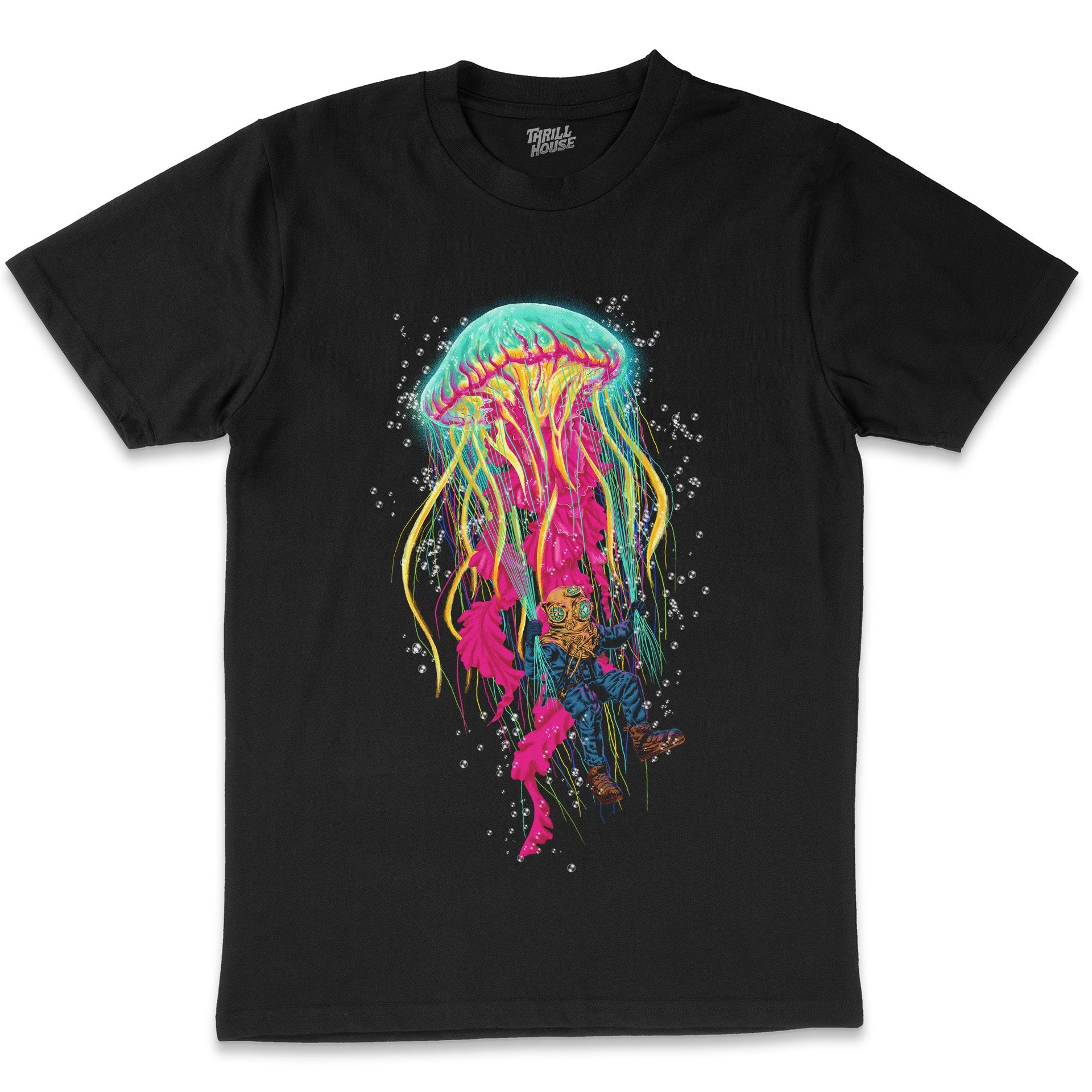 The Diver Artsy Jellyfish Colourful Ocean Sea Creature Artistic Cotton T-Shirt