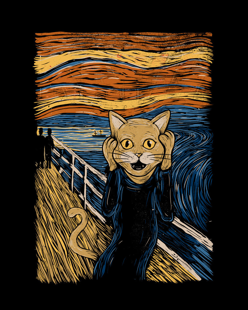 The Purr Funny Cat Kitten Scream Edvard Munch Art Parody Artsy Animal Painting Cotton T-Shirt