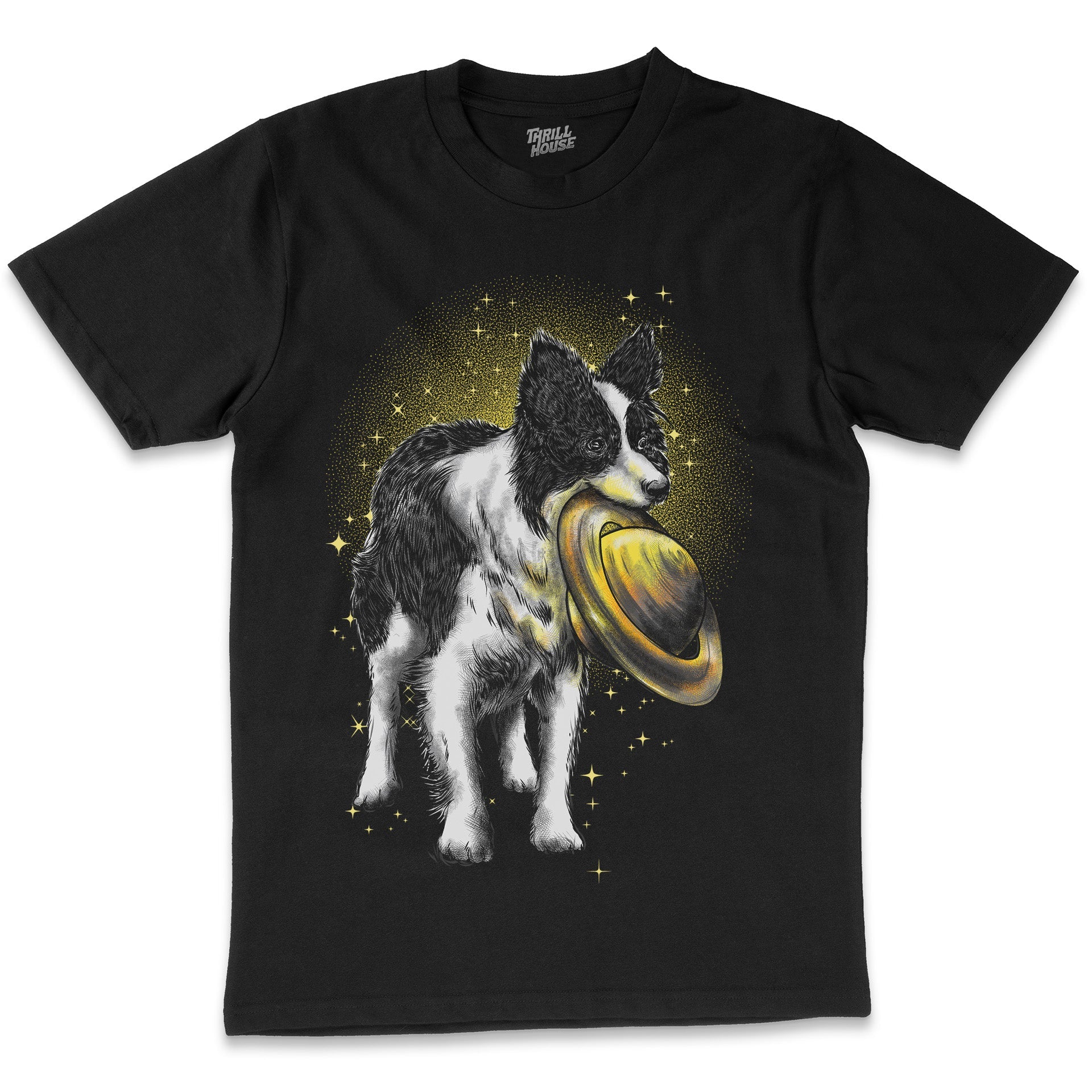 Too Far Away Dog Space Saturn Planets Fetch Game Pet Animal Border Collie Cotton T-Shirt
