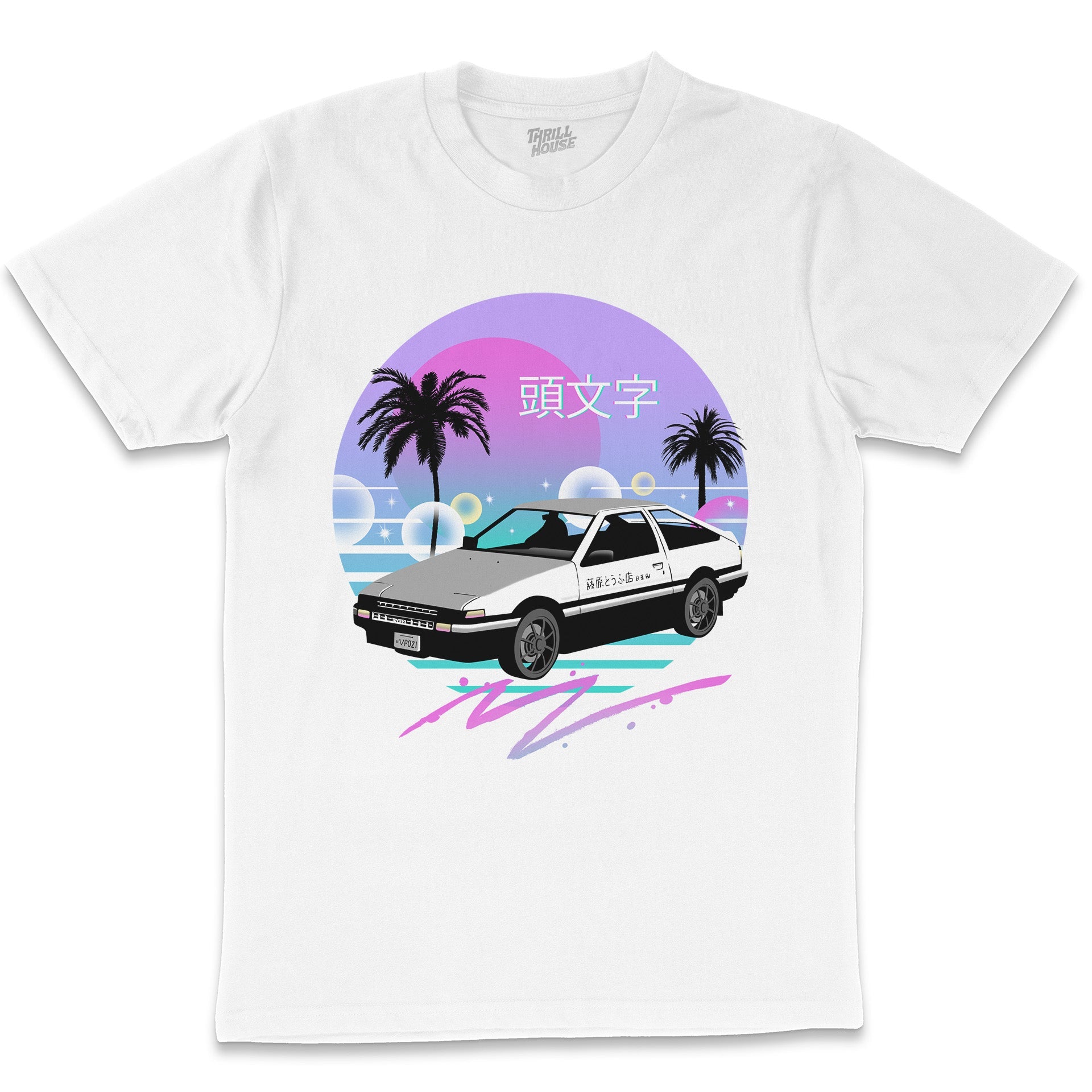 Vapour Drift 80s Inspired Artsy Artistic Car Racing Sunset Cool Neon Style Design Cotton T-Shirt