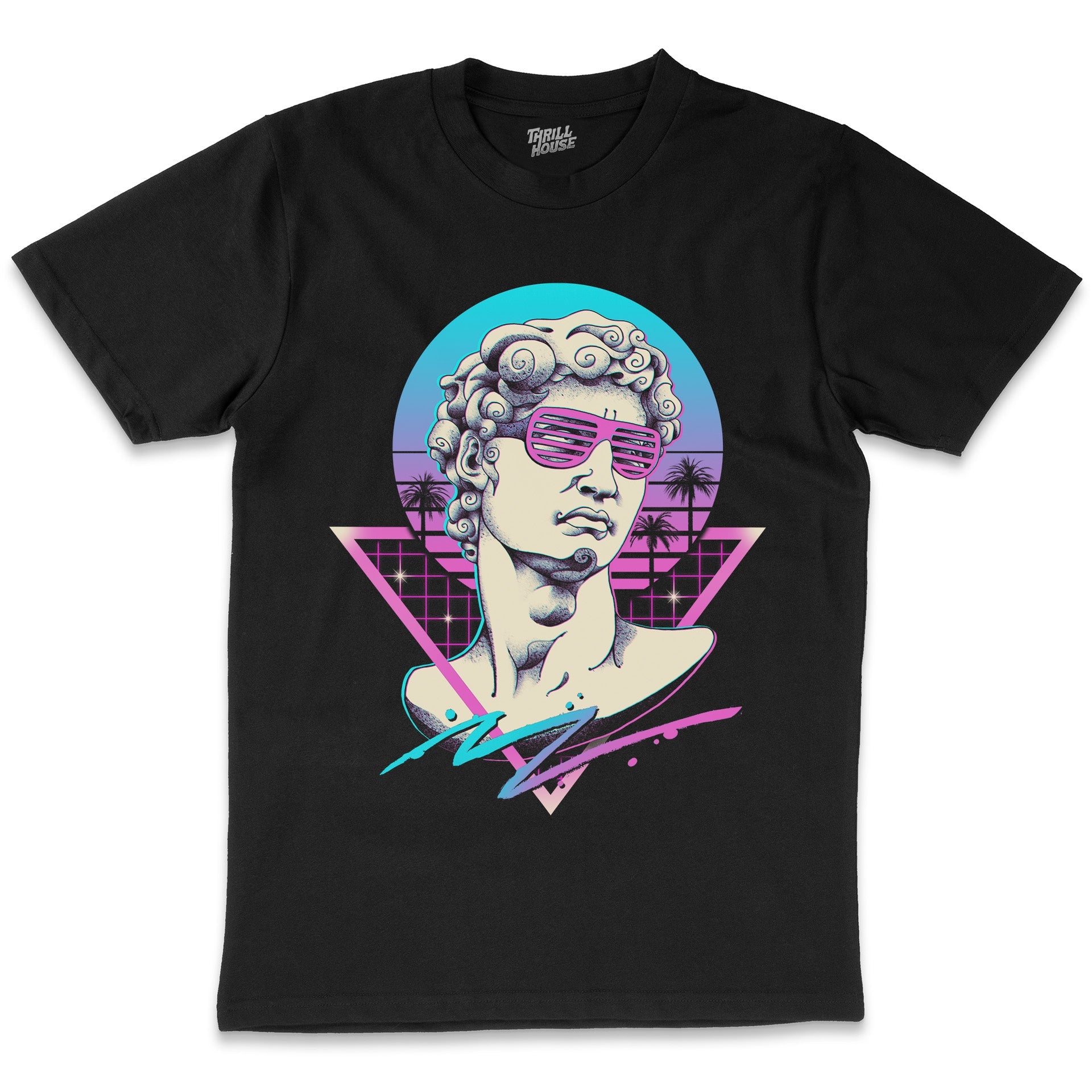 Vapour Swag 80s Inspired Artsy Artistic Michelangelo David Sculpture Sunset Cool Neon Style Design Cotton T-Shirt