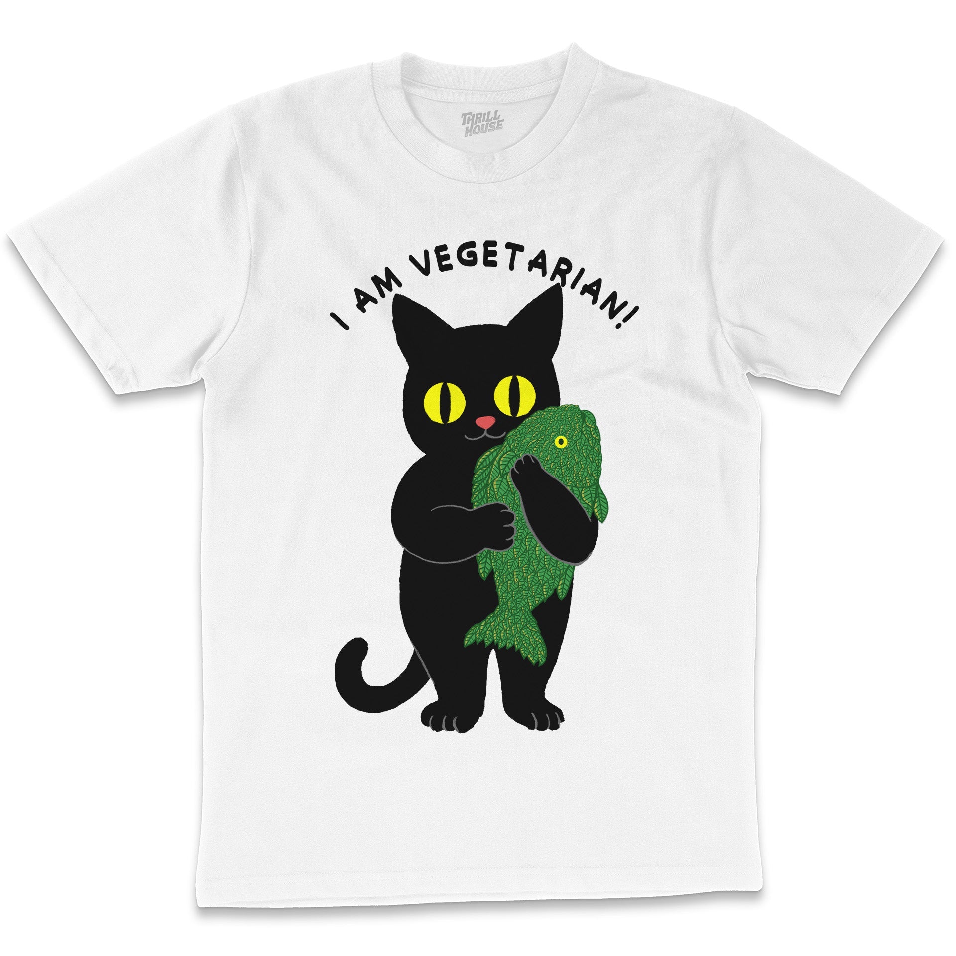 Vegetarian Funny Cat Fish Kitten Food Pet Animal Slogan Humorous Cotton T-Shirt