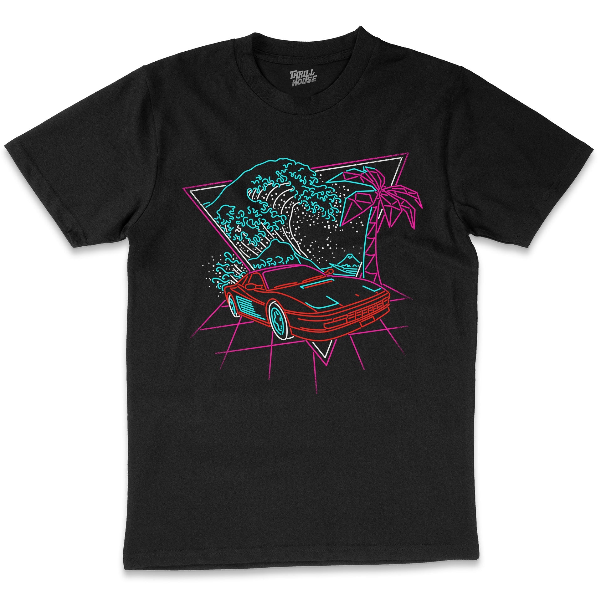 Wave of the 80s Vapour Drift 80s Inspired Artsy Artistic Car Racing Sunset Cool Neon Style Design Cotton T-Shirt