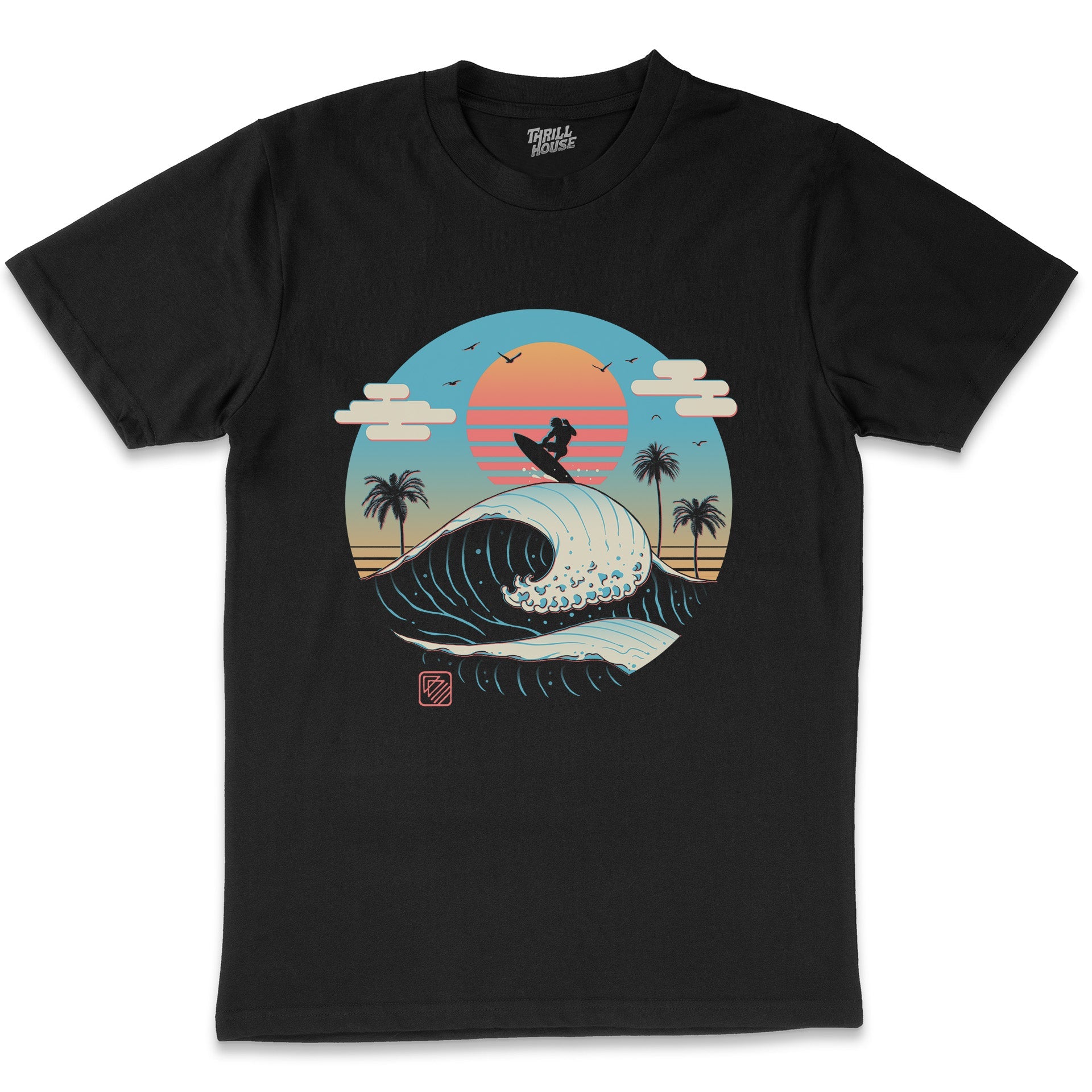 Wavy Summer Vibes Great Wave Kanagawa Inspired Japanese Japan Surfer Surfing Sunset Artsy Cotton T-Shirt