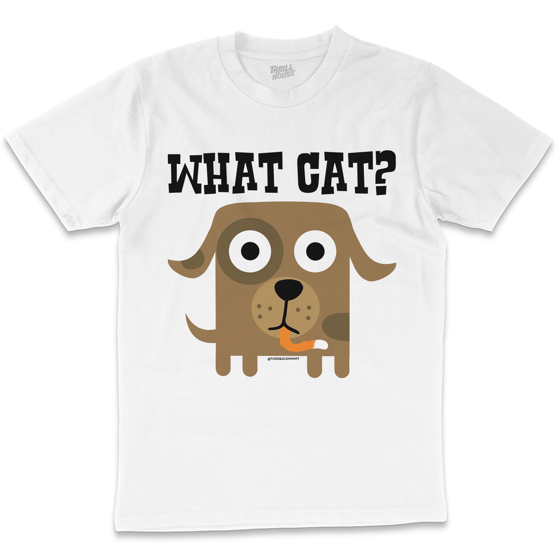 What Cat Funny Dog Eat Cat Fight Humorous Pet Incident Cartoon Cute Animal Cotton T-Shirt
