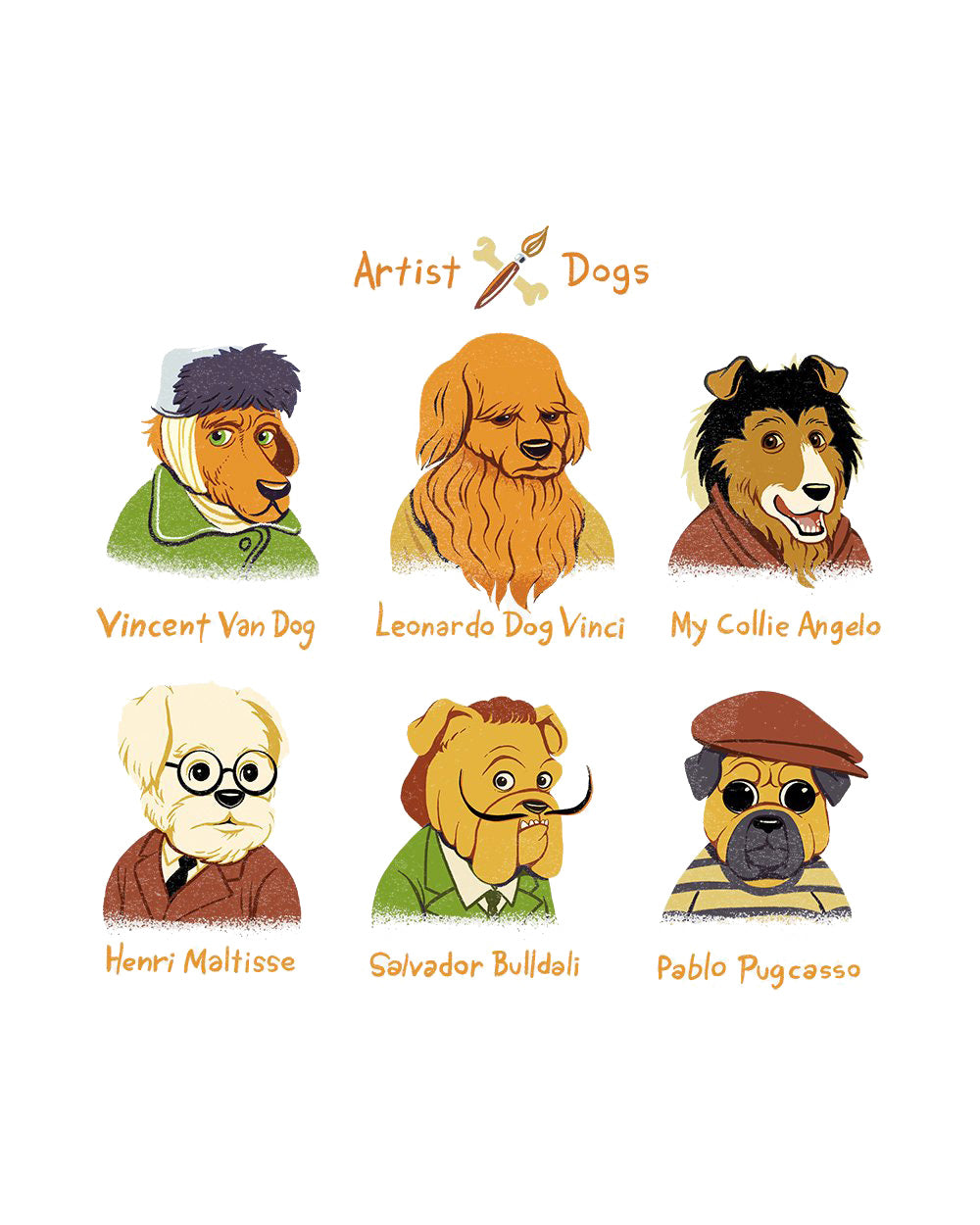 Artist Dogs Dog Puppy Renaissance Van Gogh Painting Artsy Funny Cute Cotton T-Shirt