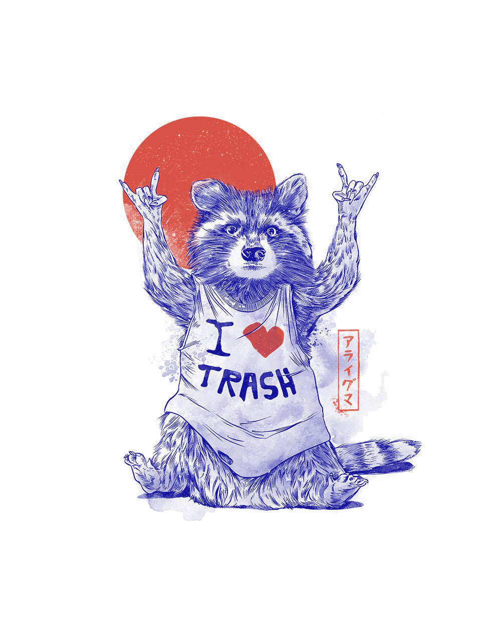 I Love Trash Raccoon Funny Animal Japan Japanese Cool Design Cotton T-Shirt