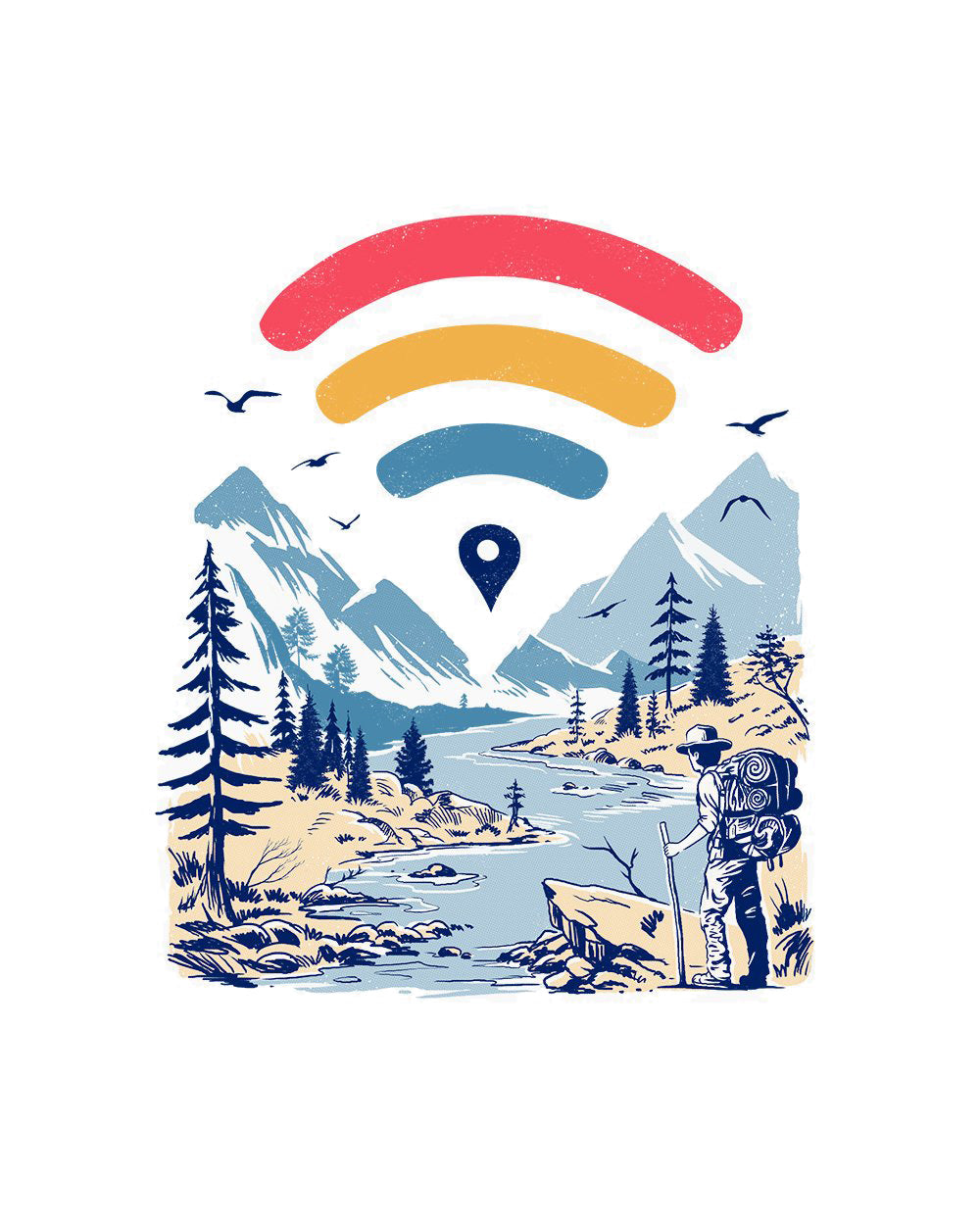 Internet Explorer Artsy Outdoors Hiking Camping Fishing Nature Wi-Fi Signal Cotton T-Shirt